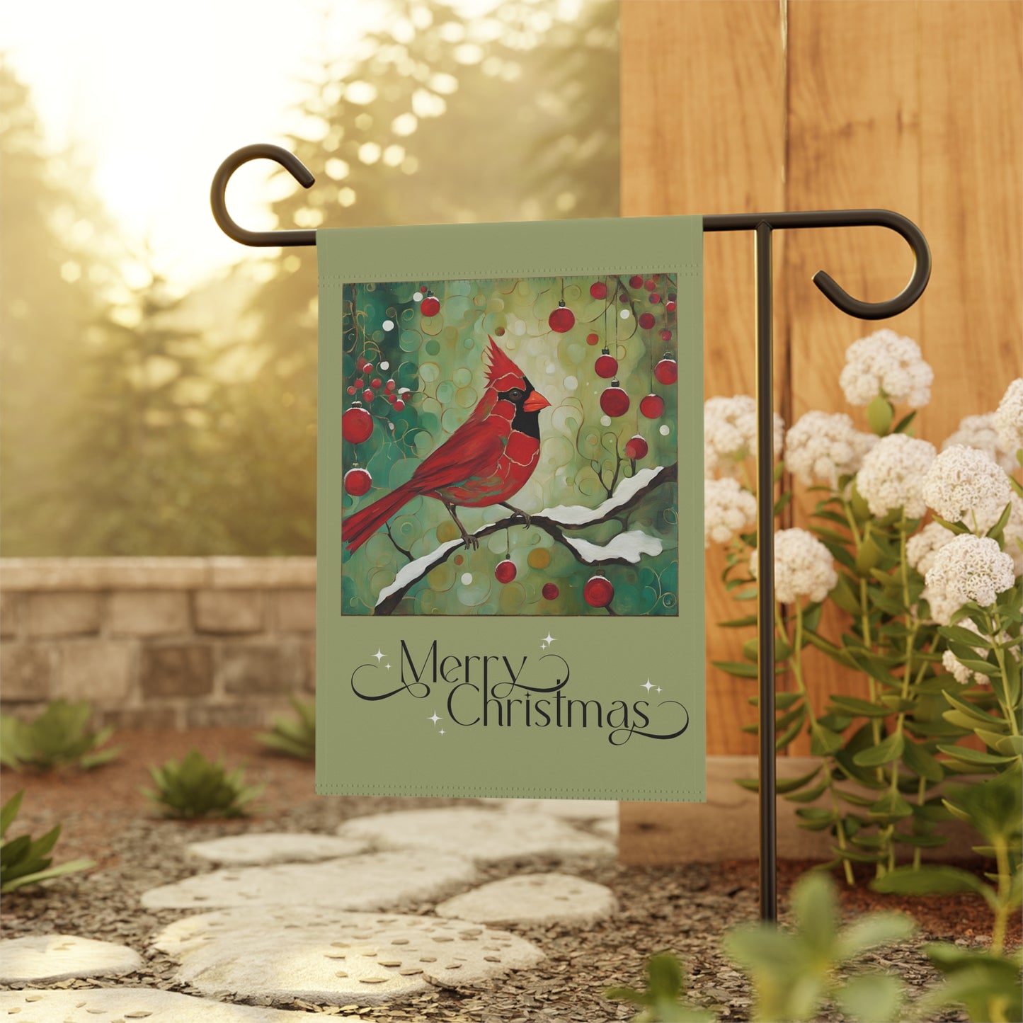 Cardinal Merry Christmas 2-Sided Garden & House Flag/Banner