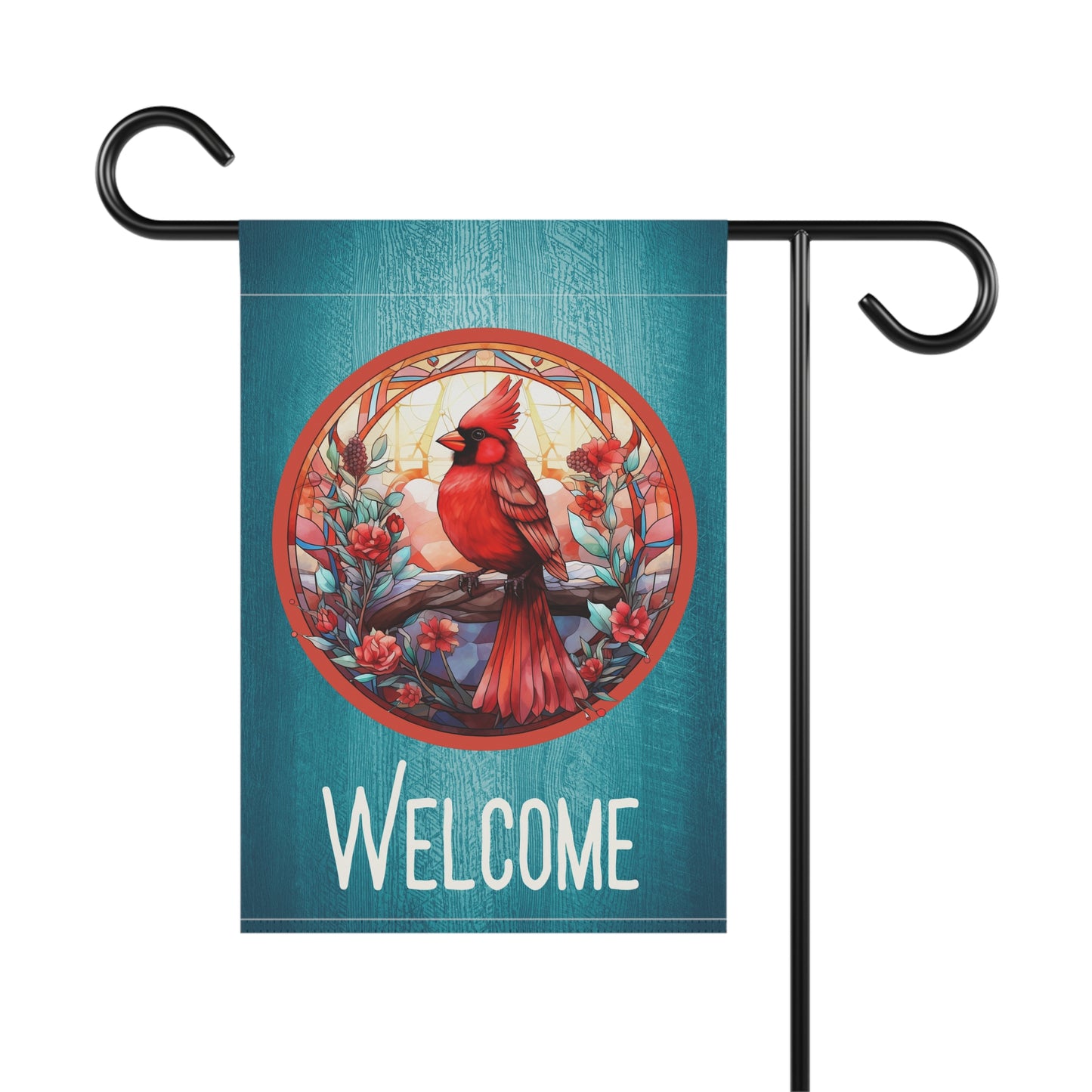 Stained Glass Cardinal 5 Welcome 2-Sided Garden & House Banner