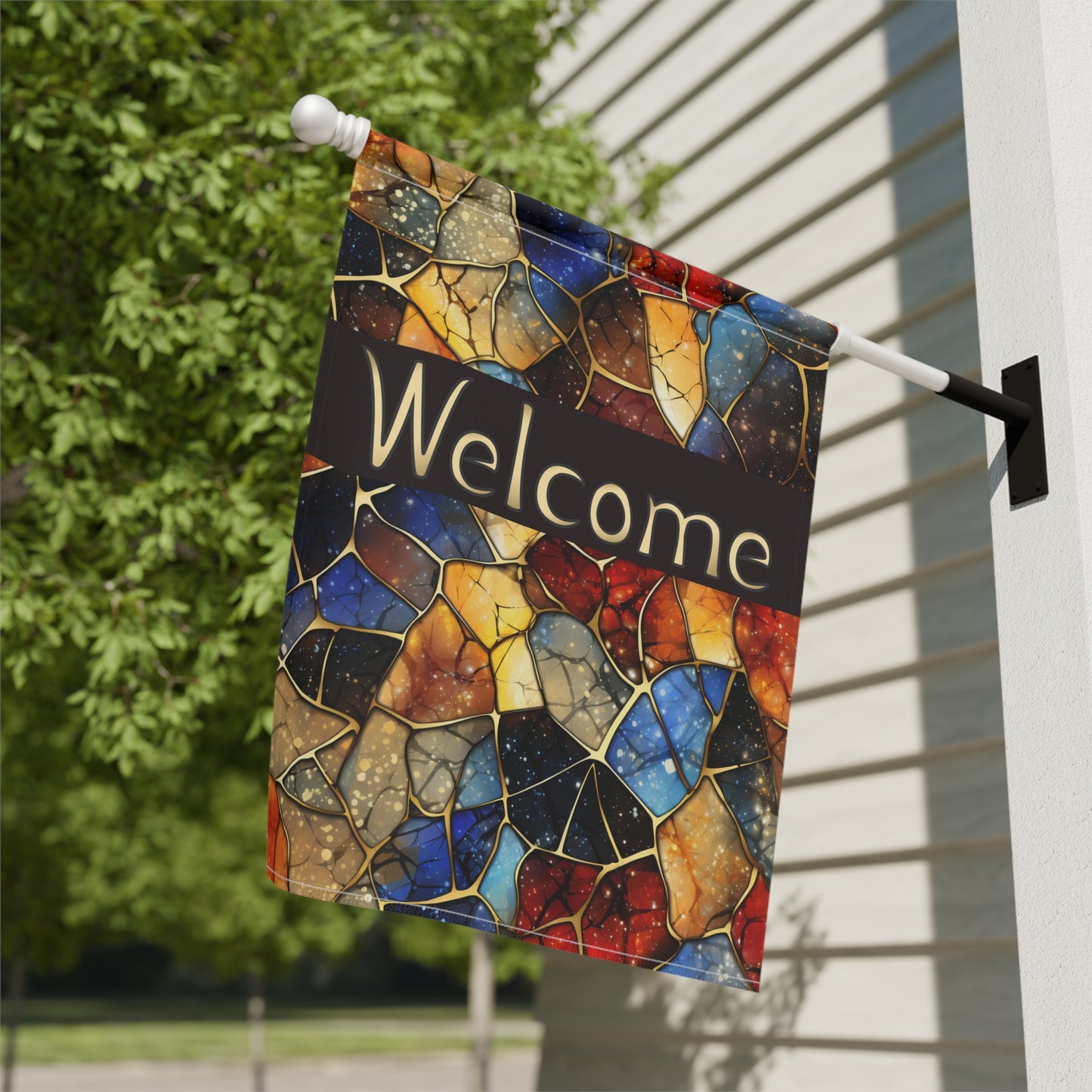 Rich Colors Stained Glass Welcome 2-Sided Garden & House Banner