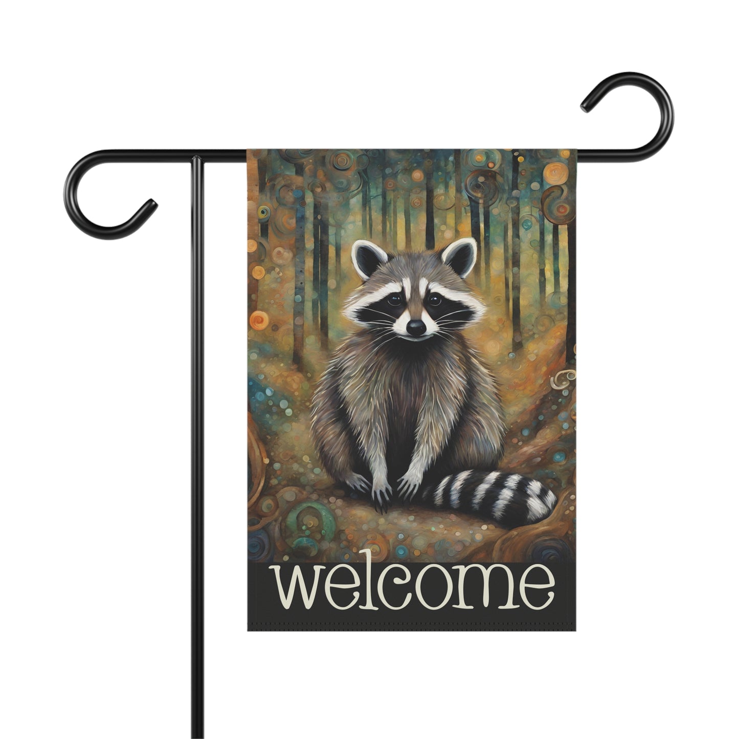 Mountain Forest Raccoon Welcome 2-Sided Garden & House Flag/Banner