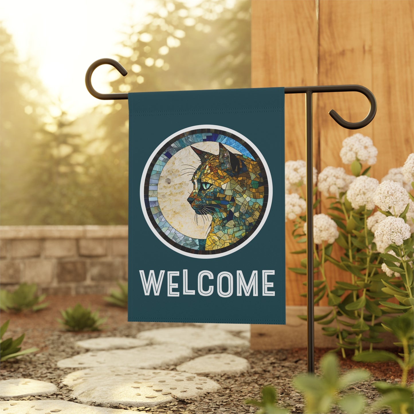 Mosaic Cat Welcome 2-Sided Garden & House Flag/Banner