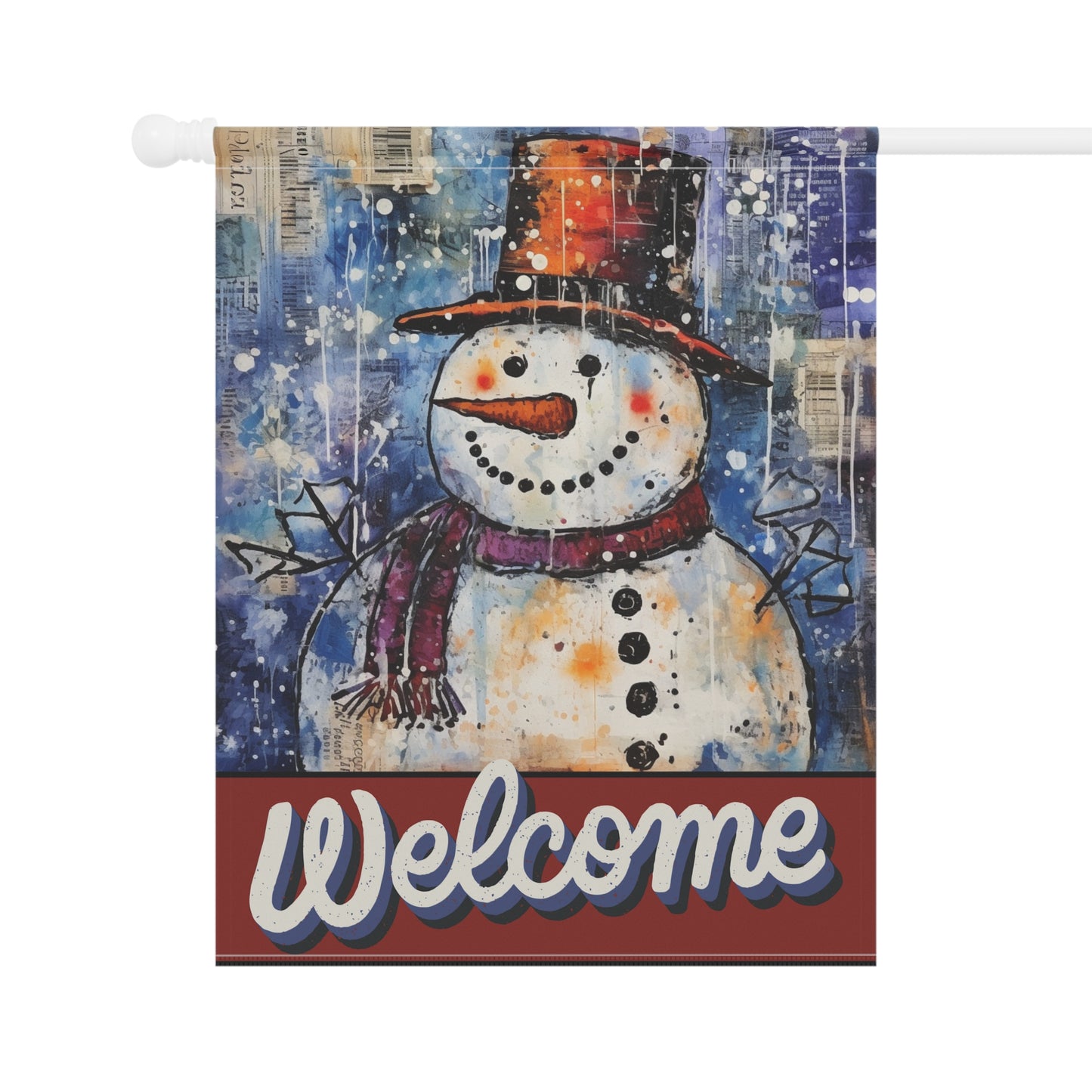 Vintage Snowman Welcome 2-Sided Garden & House Flag/Banner