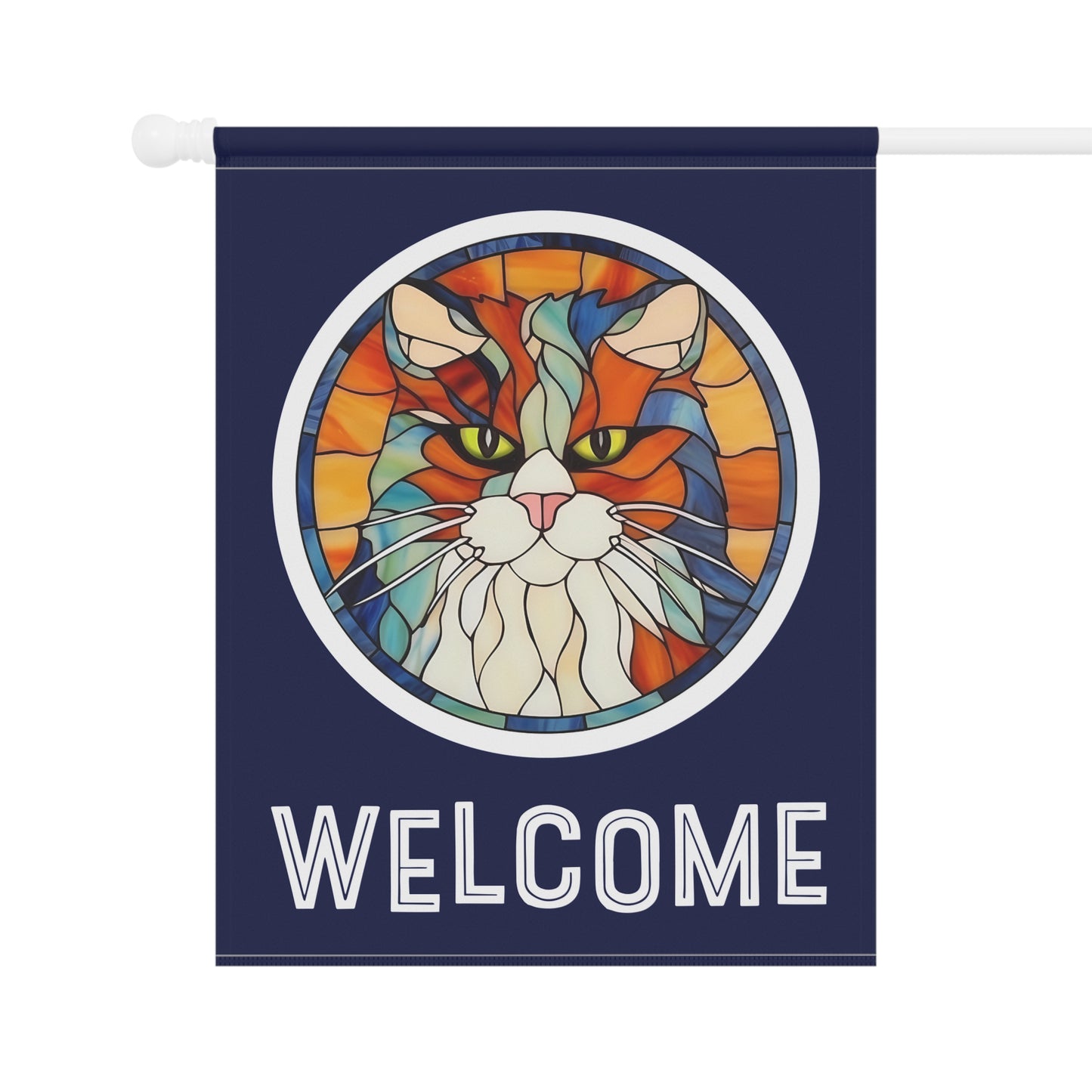 Stained Glass Cat Welcome 2-Sided Garden & House Flag/Banner