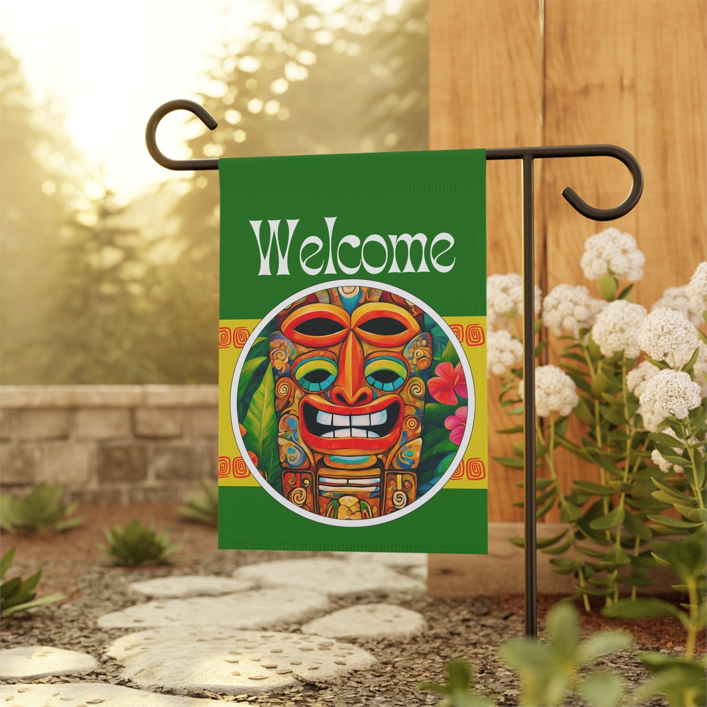 Tiki Sees All Welcome 2-Sided Garden & House Flag/Banner