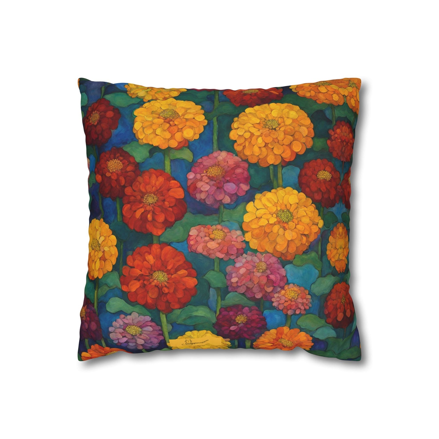 Happy Zinnias Square Poly Canvas Pillowcase