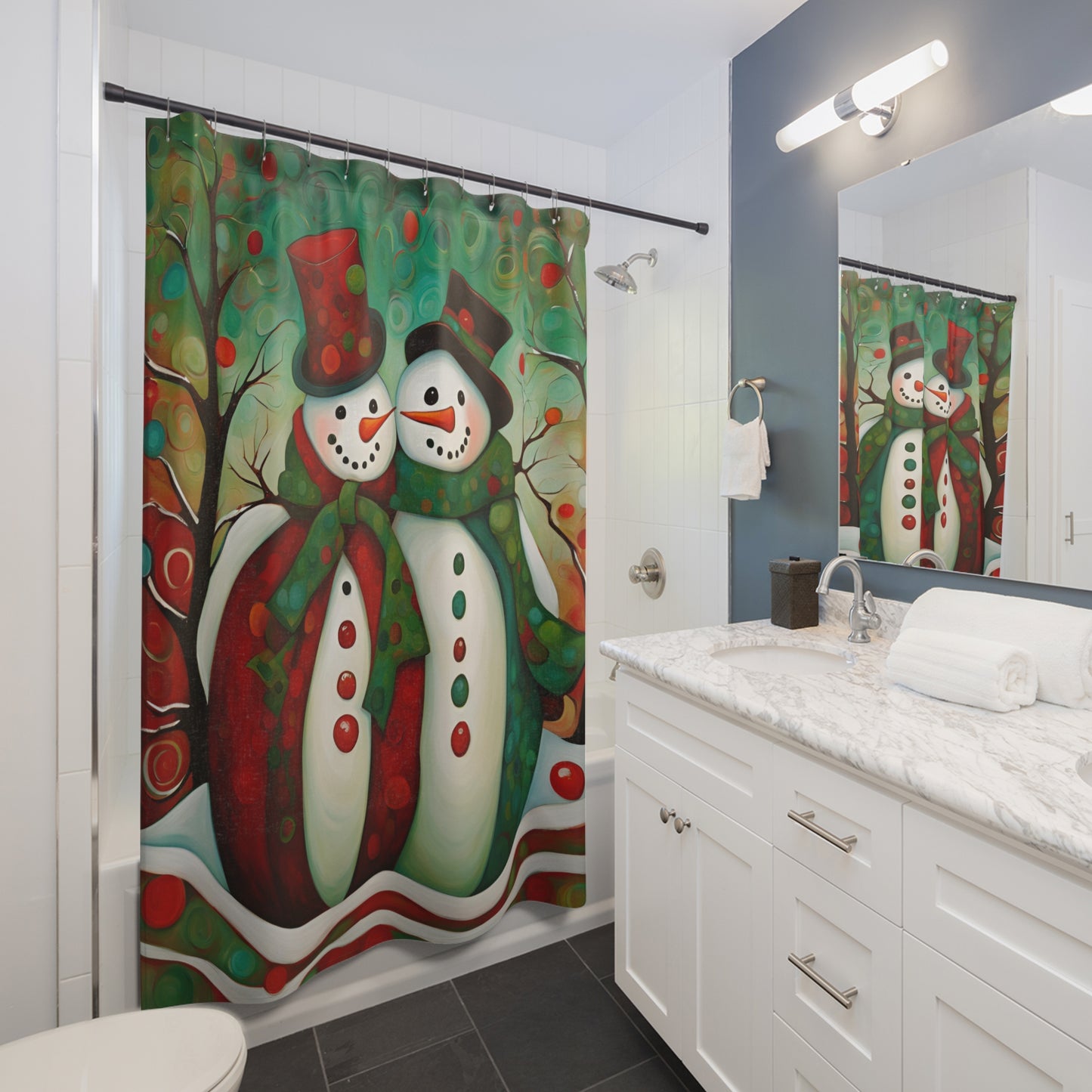 Mr. & Mrs. Snowman Polyester Shower Curtain