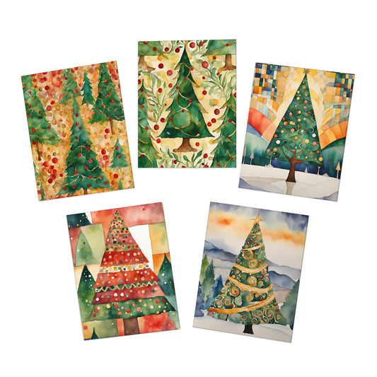 Watercolor Christmas Trees Multi-Design Christmas Cards (5-Pack)