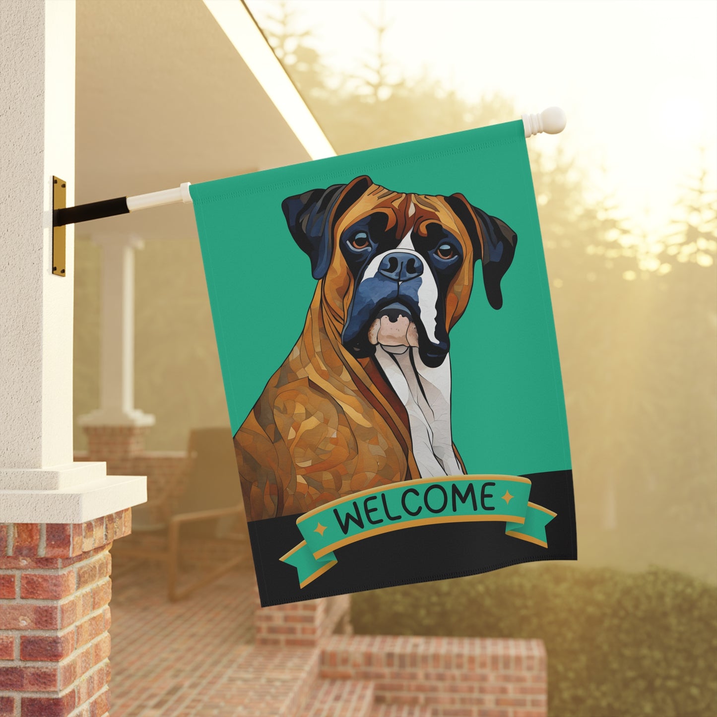 Boxer (Brindle) Welcome 2-Sided Garden & House Flag/Banner