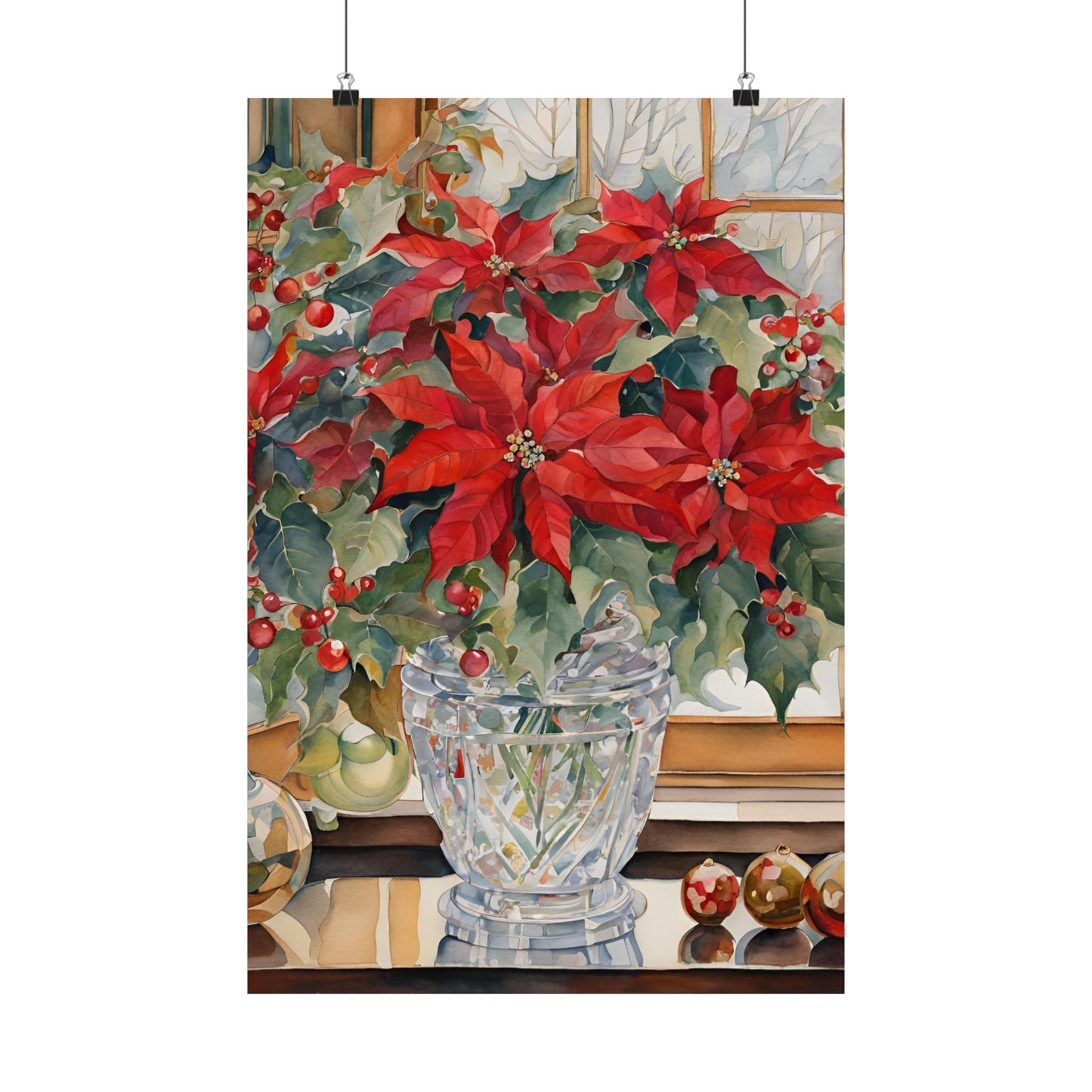 Crystal Christmas Floral Bouquet Matte Vertical Wall Art