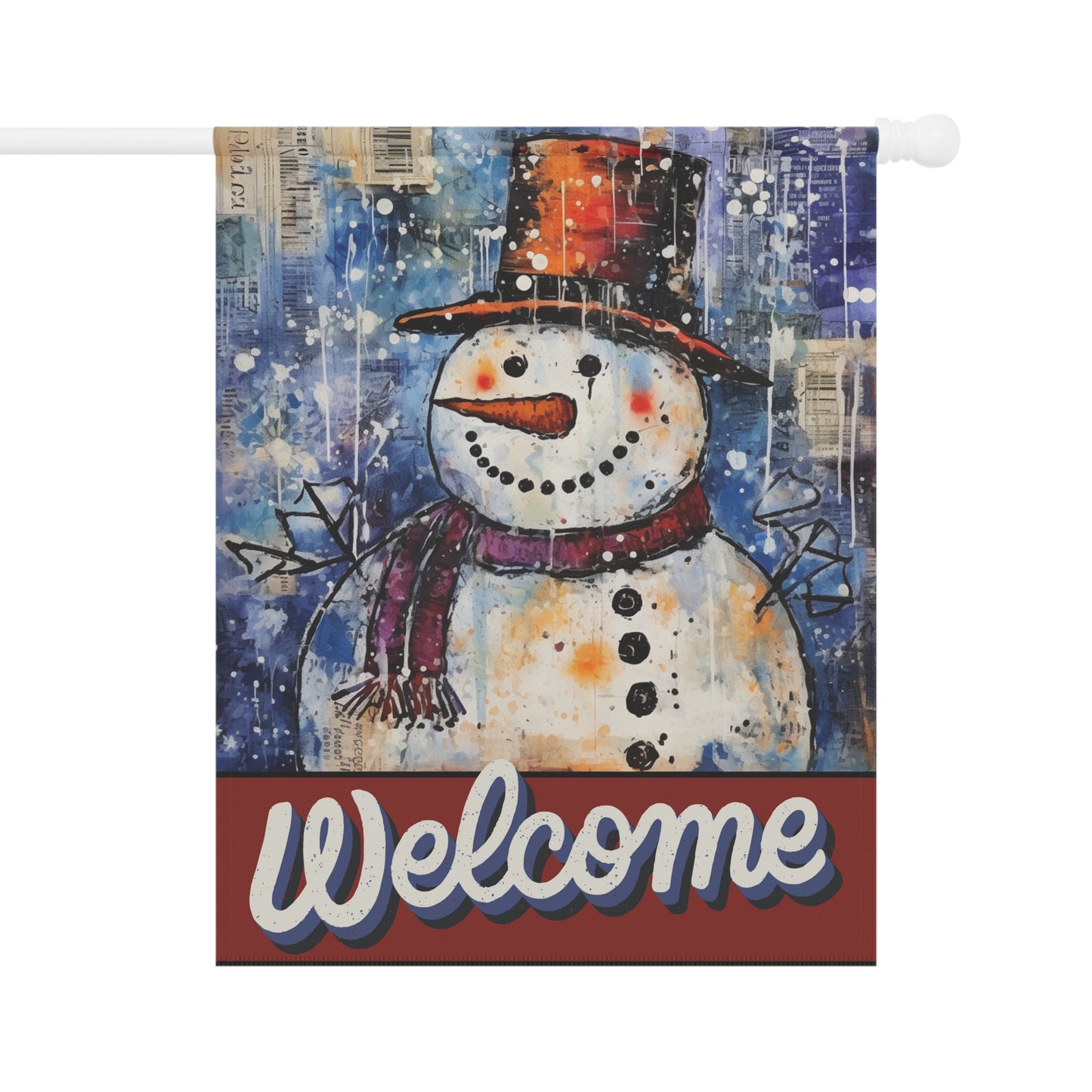 Vintage Snowman Welcome 2-Sided Garden & House Flag/Banner