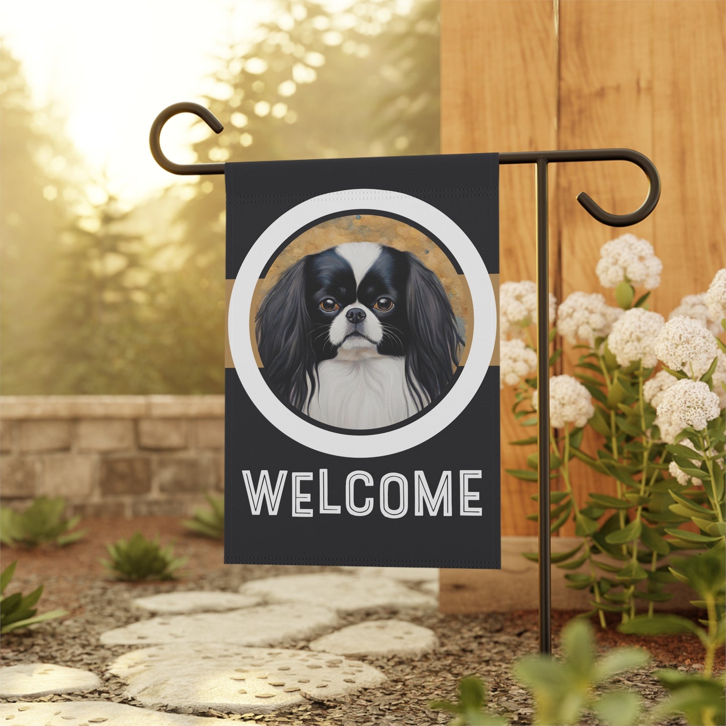 Japanese Chin Welcome 2-Sided Garden & House Flag/Banner