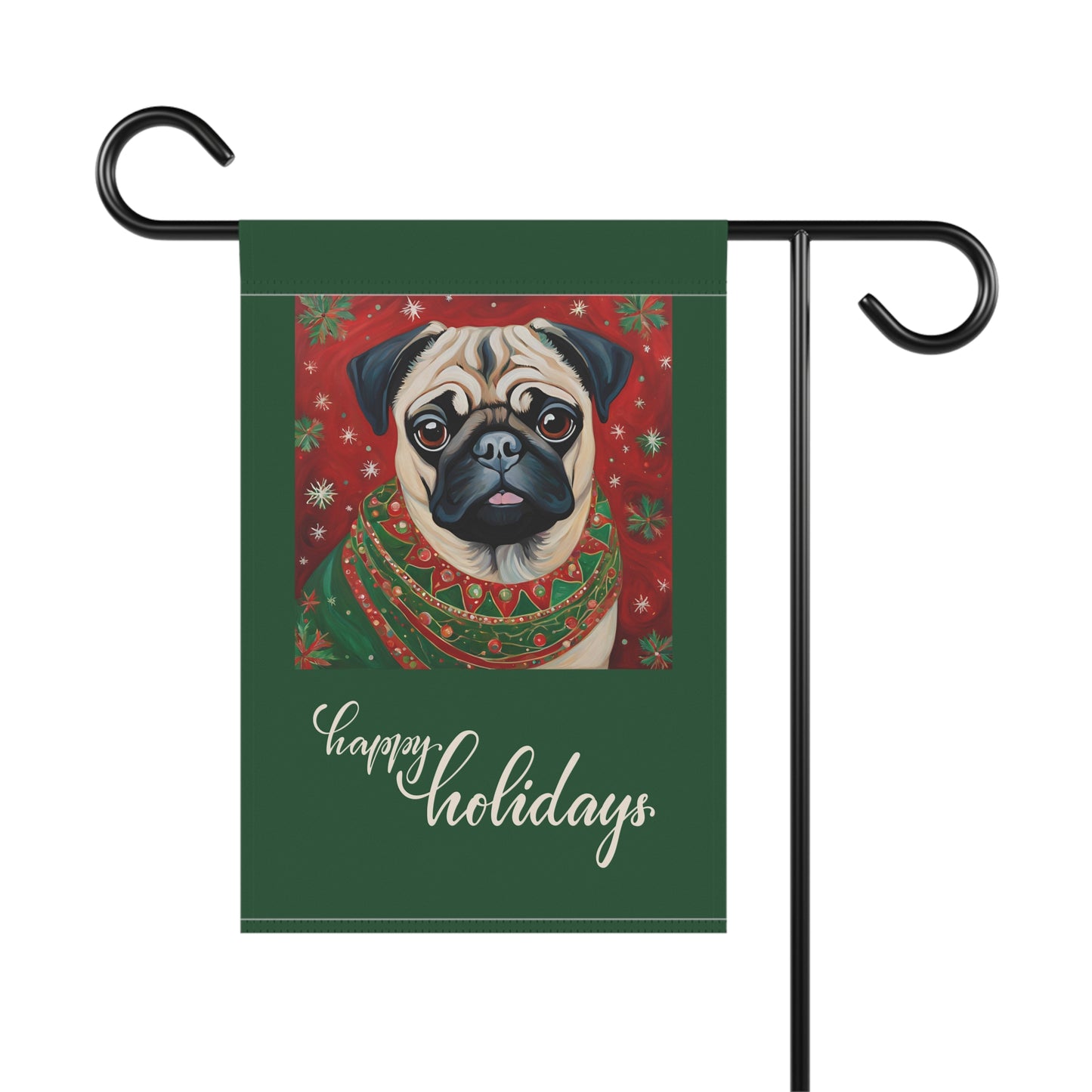 Pug Happy Holidays 2-Sided Garden & House Flag/Banner