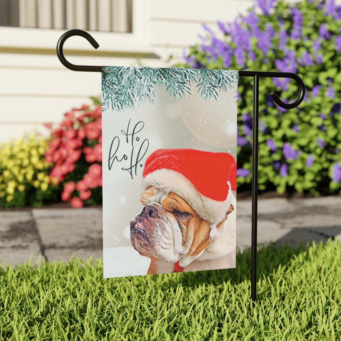 Ho Ho Ho Bulldog Santa 2-Sided Garden Banner