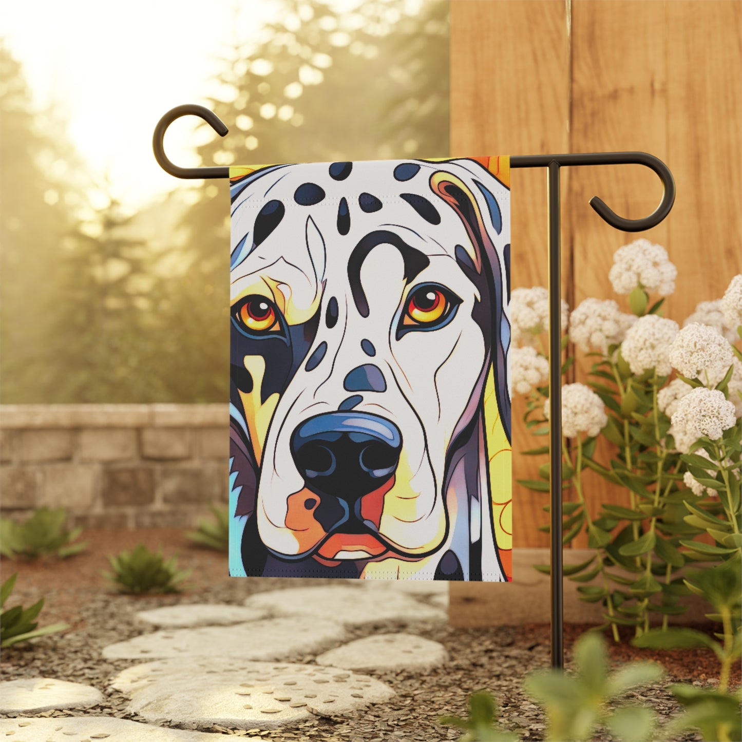 Dalmatian Face Stained Glass Look 2-Sided Garden & House Flag/Banner