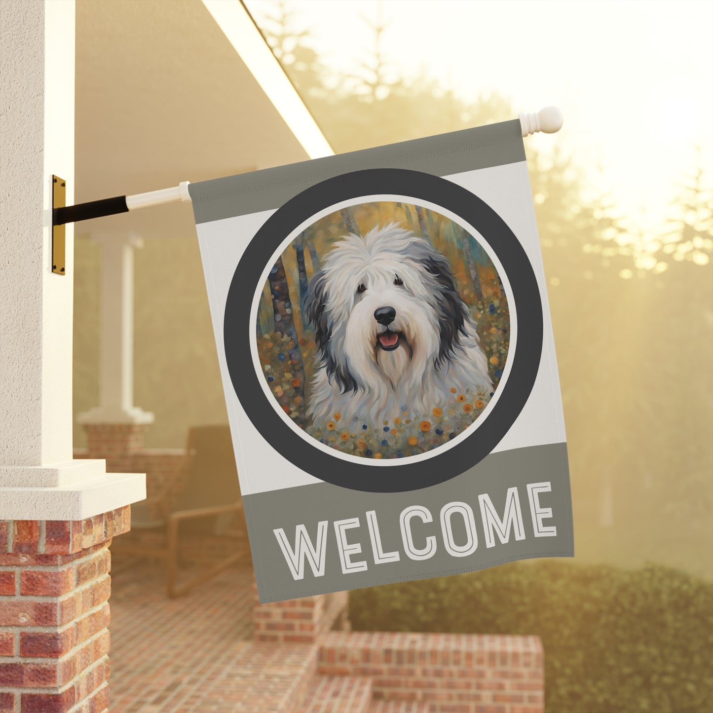 Old English Sheepdog Welcome 2-Sided Garden & House Flag/Banner