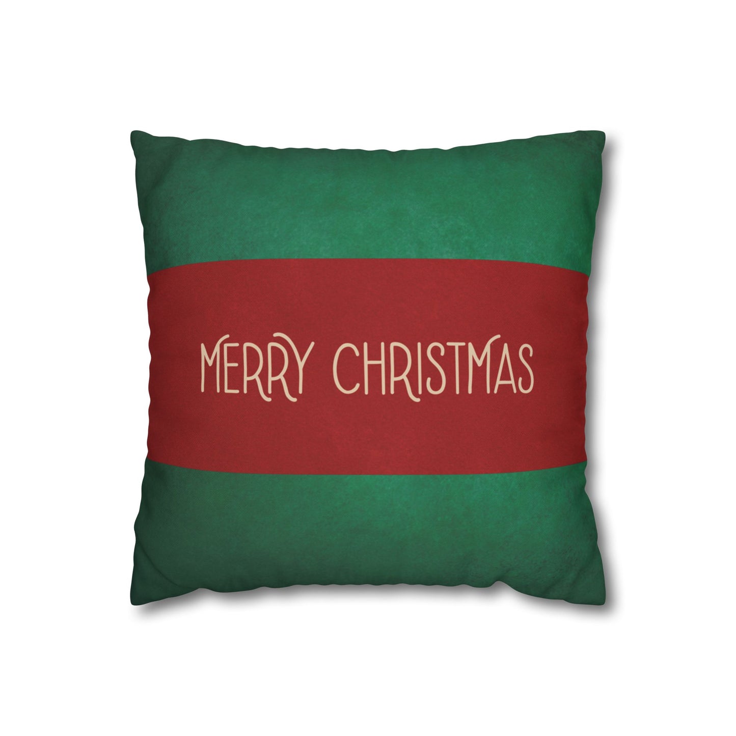 Merry Christmas Red & Green Square Poly Canvas Pillowcase