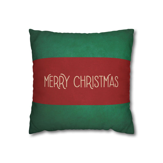 Merry Christmas Red & Green Square Poly Canvas Pillowcase