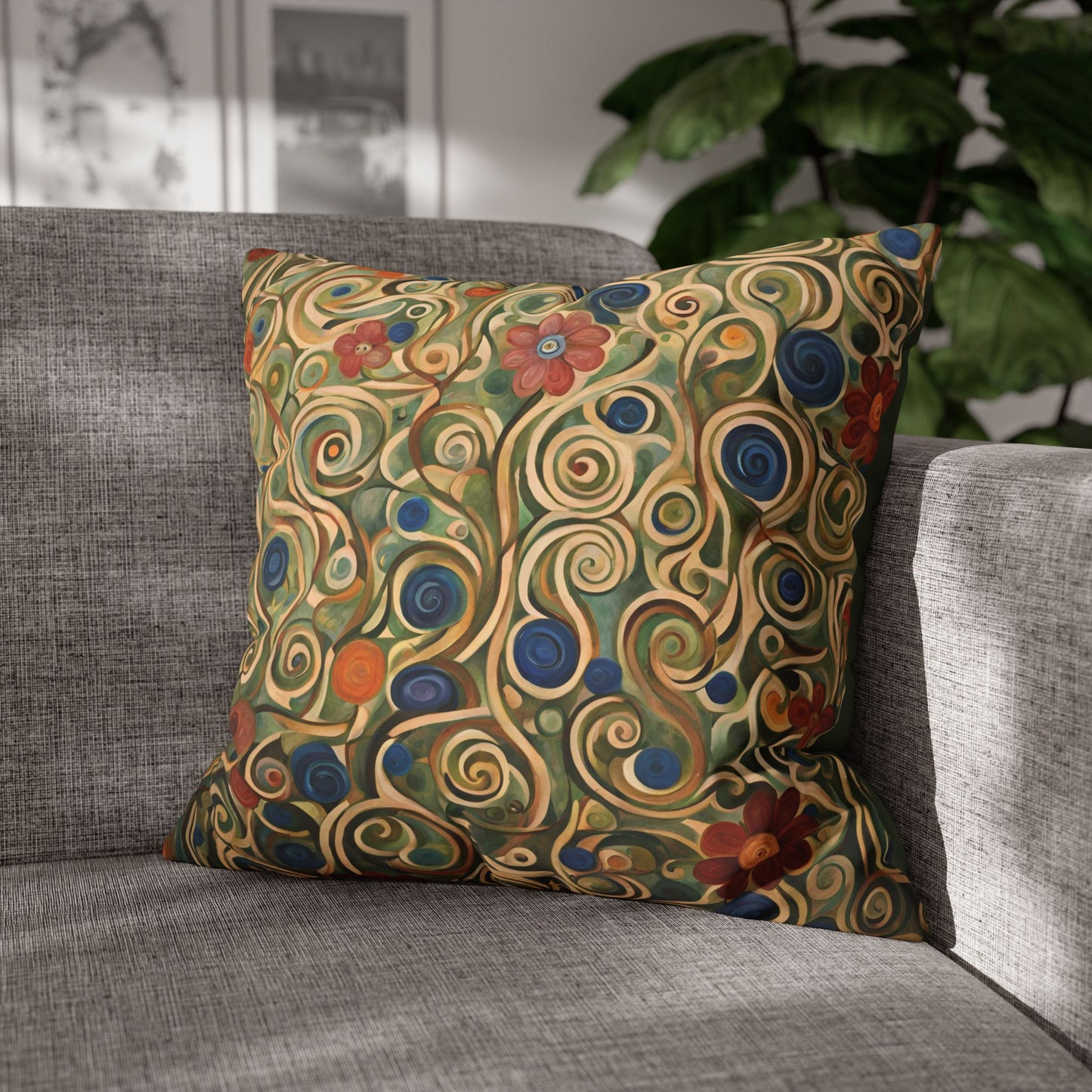 Felicity Abstract Floral Square Poly Canvas Pillowcase