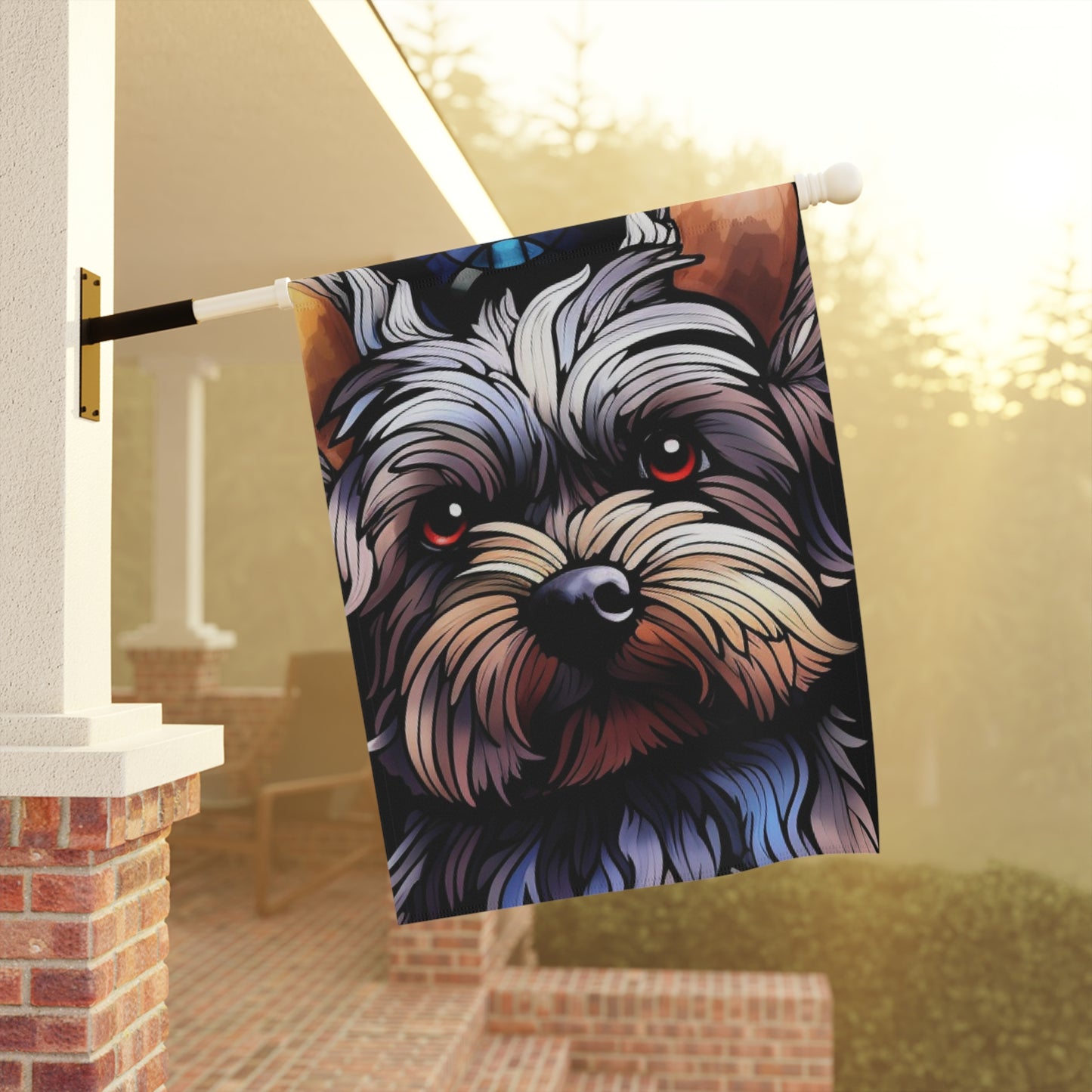 Yorkshire Terrier Face Stained Glass Yorkie 2-Sided Garden & House Flag/Banner