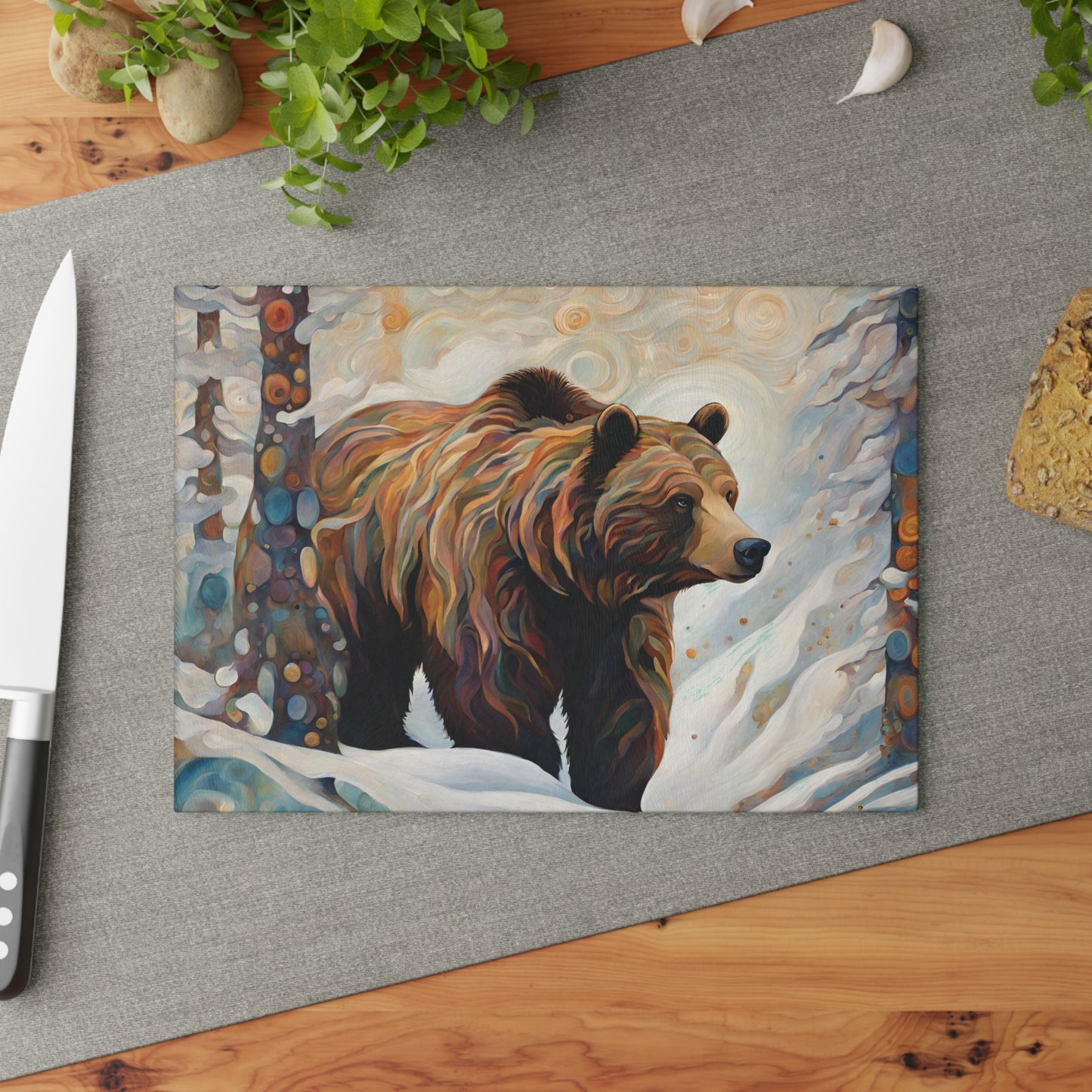 Winter Grizzly Tempered Glass Cutting Board