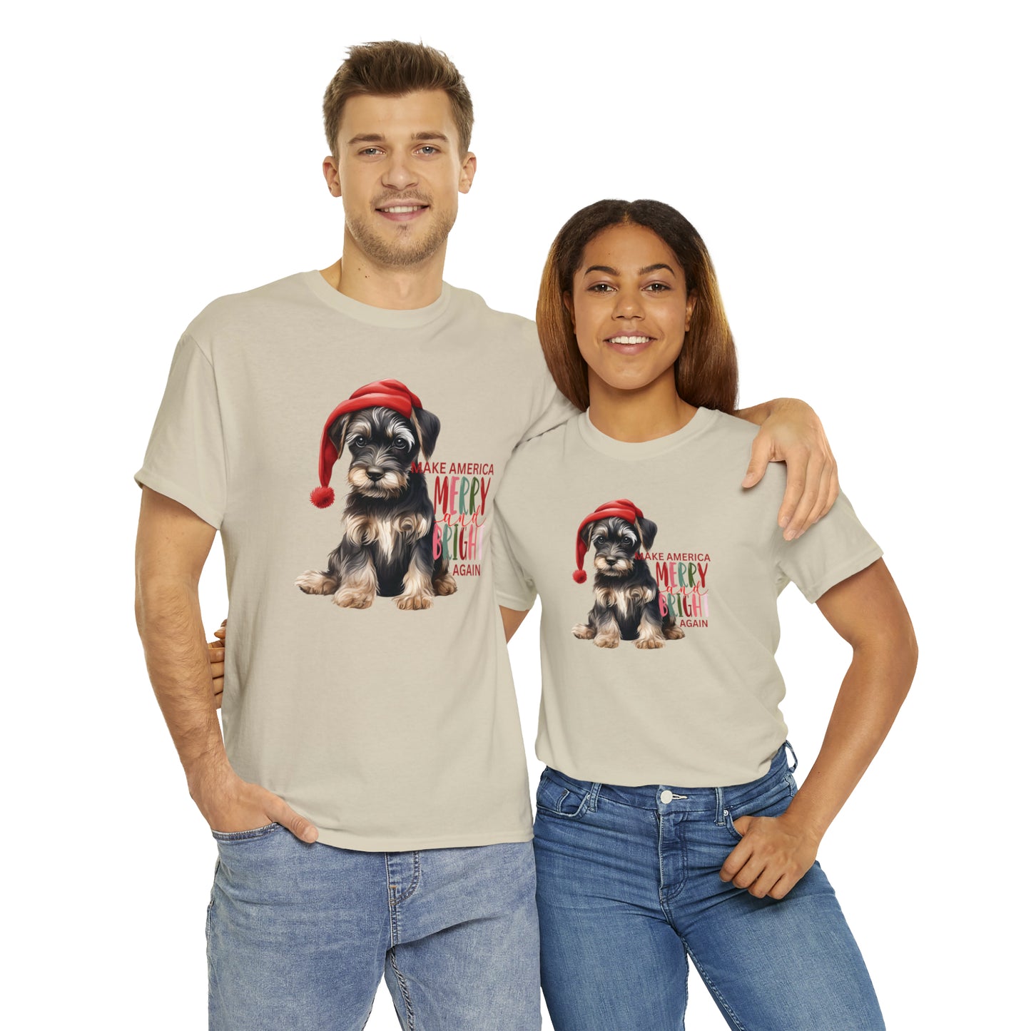 Santa Dog Make America Merry & Bright Again Unisex Heavy Cotton Tee