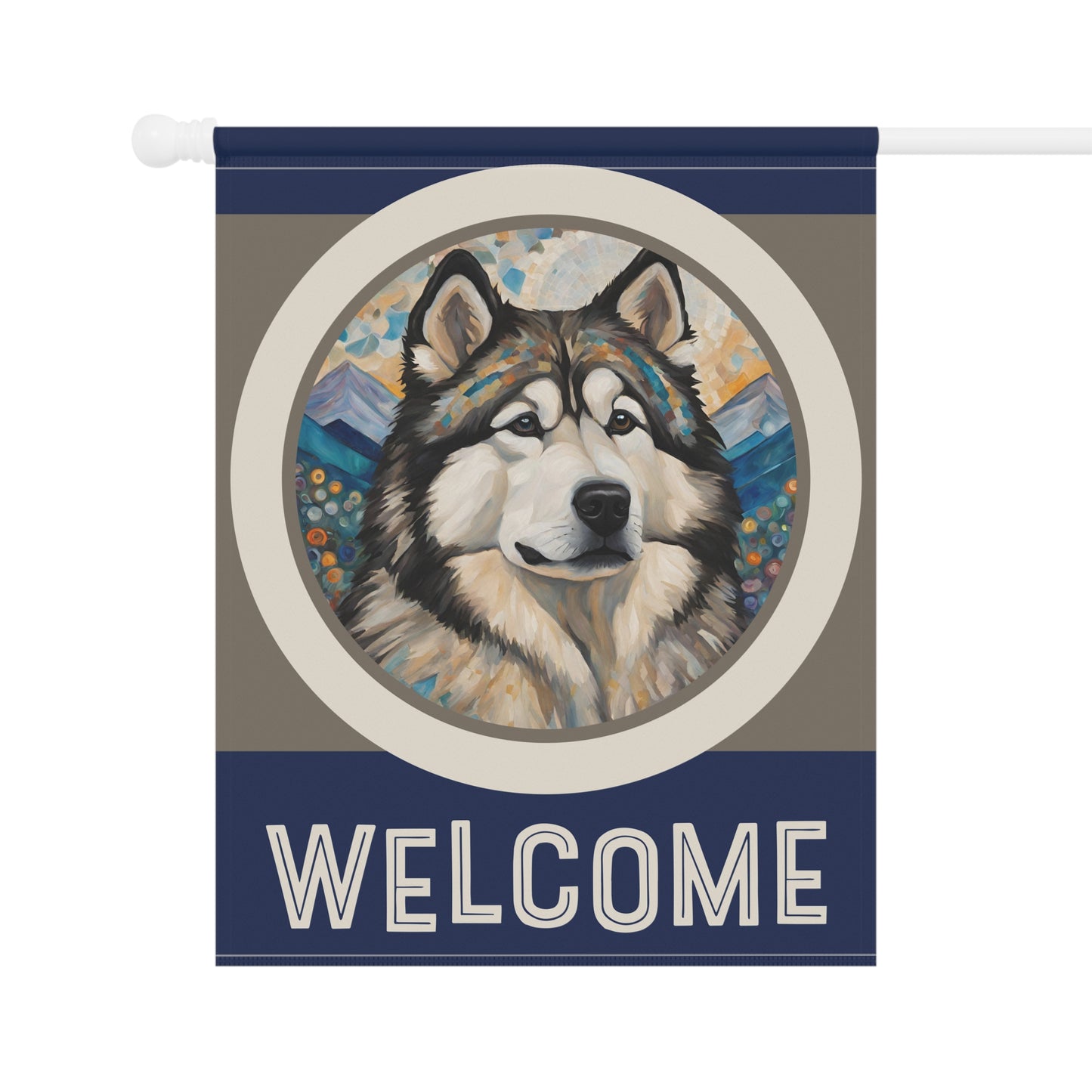 Alaskan Malamute Welcome 2-Sided Garden & House Flag/Banner