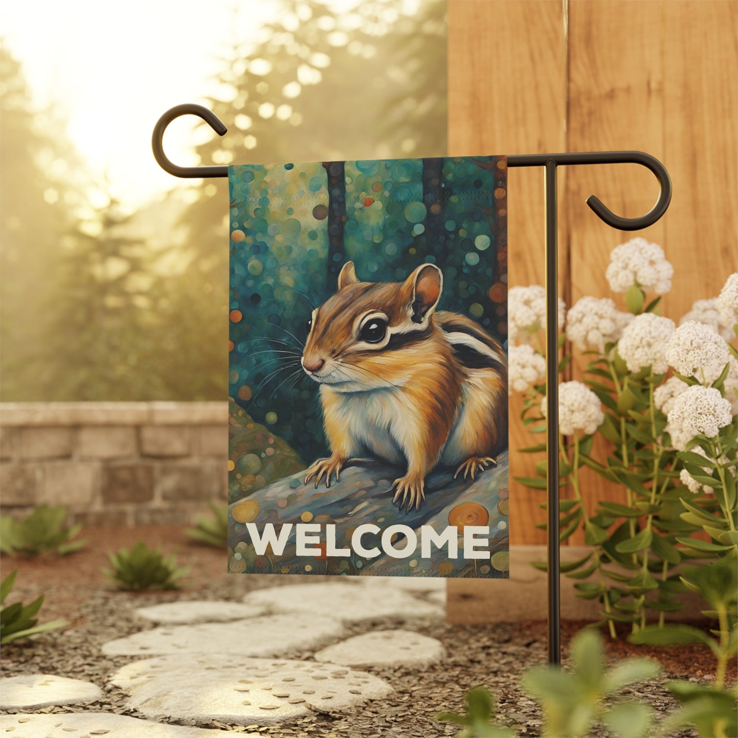 Mountain Forest Chipmunk Welcome 2-Sided Garden & House Flag/Banner