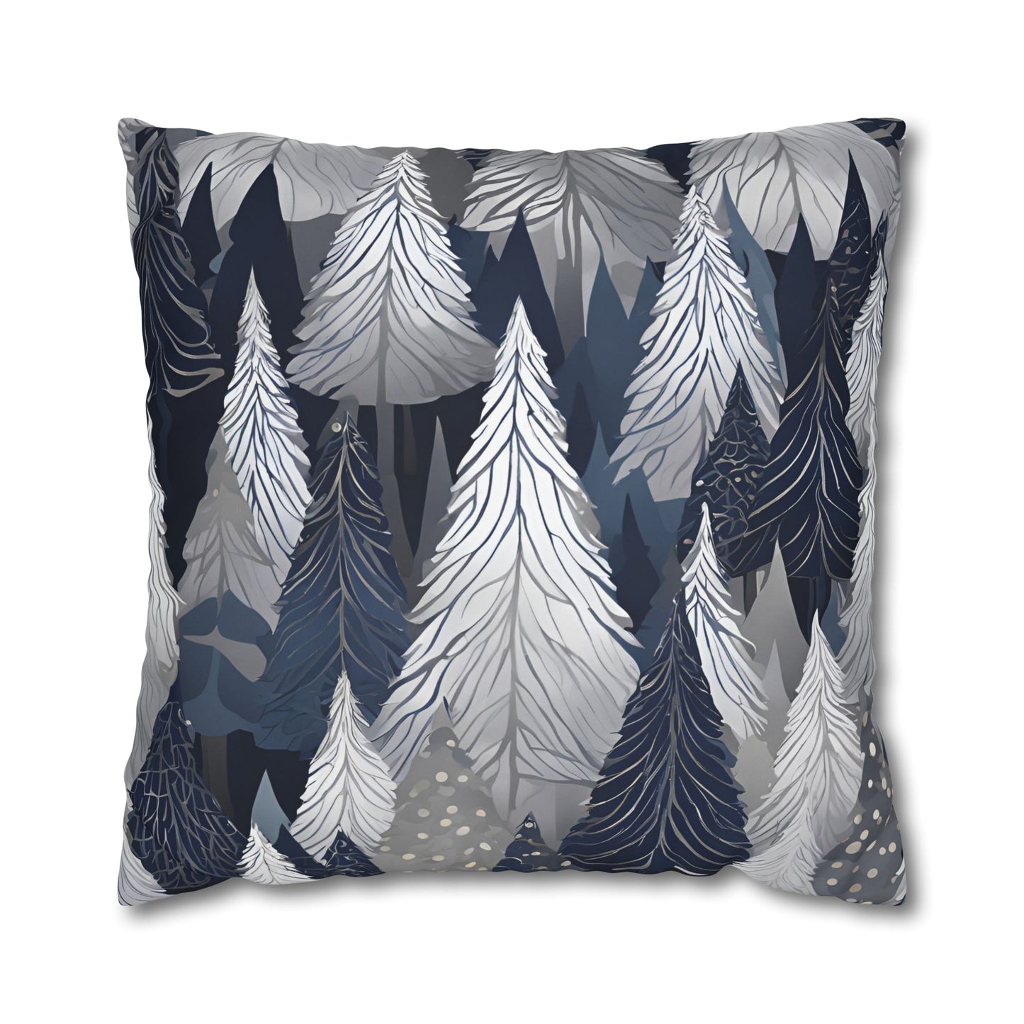 Navy Modern Trees Square Poly Canvas Pillowcase