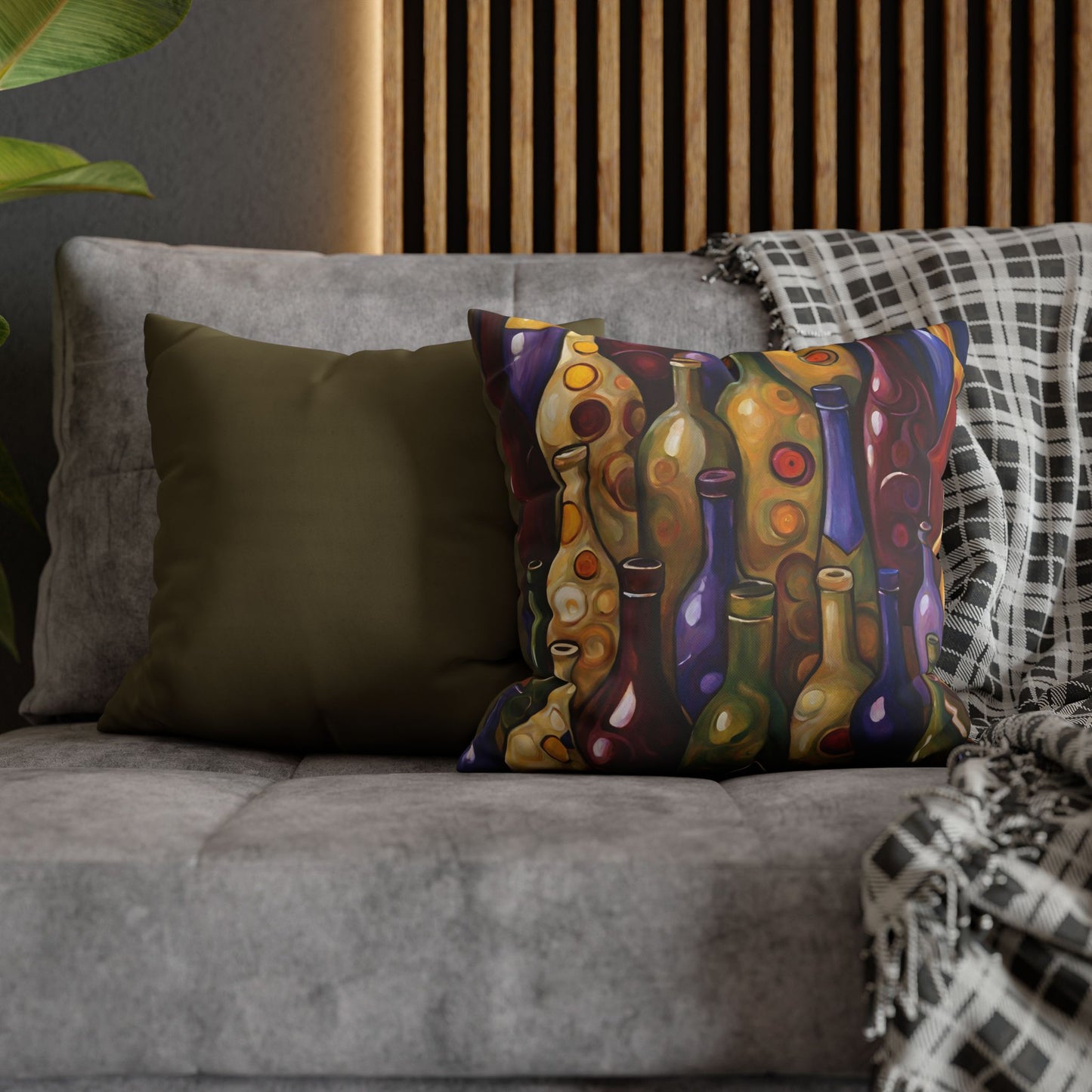 Wine Bottles Square Poly Canvas Pillowcase