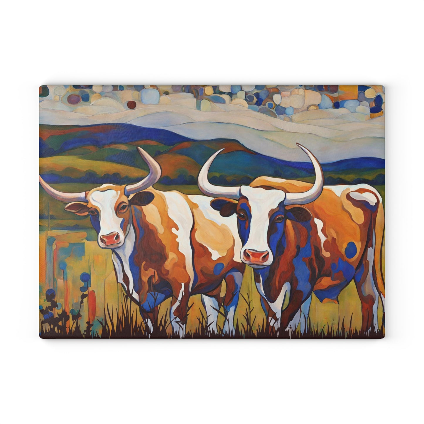 At the Ranch Longhorn Cattle Abstract Art Tempered Glass Cutting Board