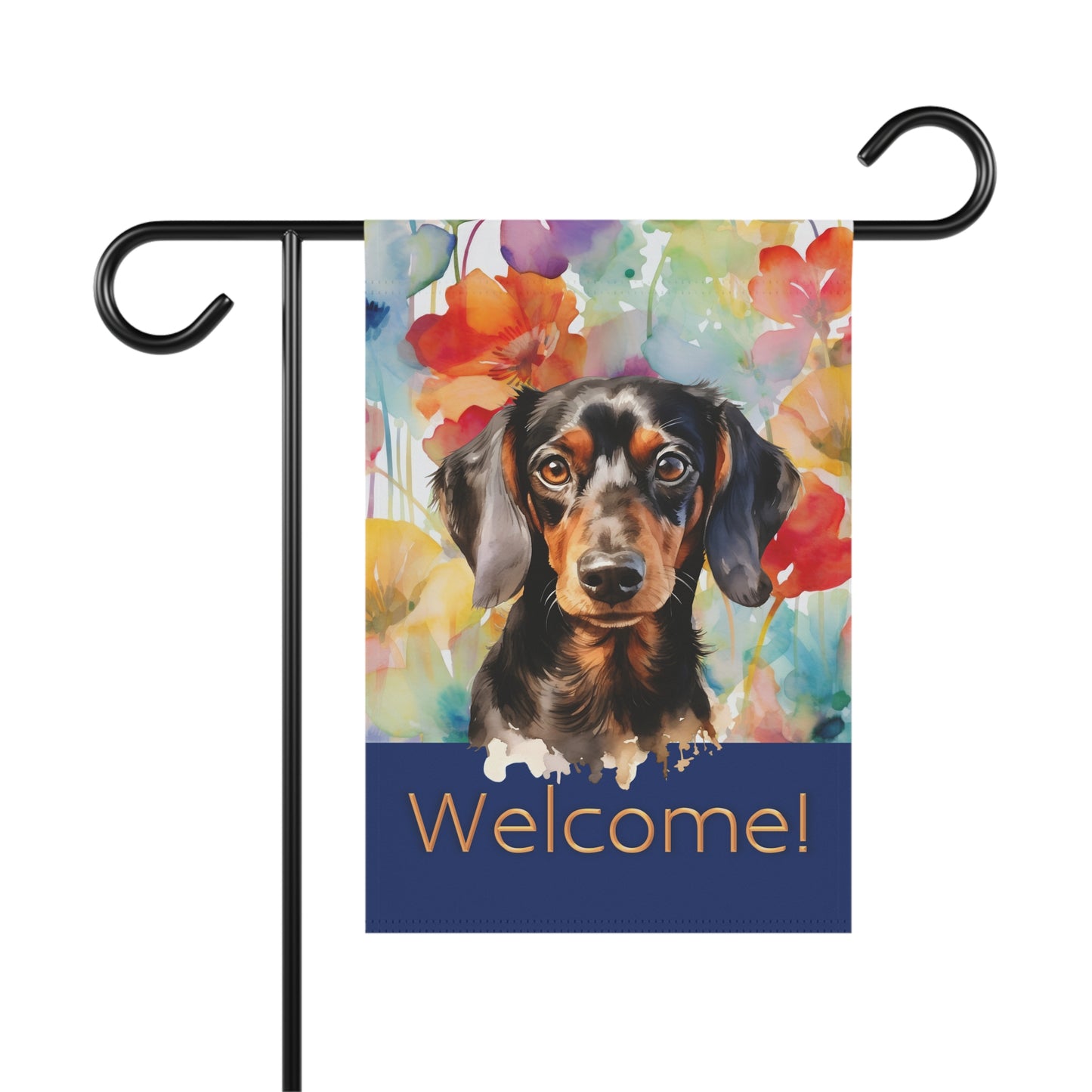 Dachshund Welcome Floral 2-Sided Garden & House Flag/Banner