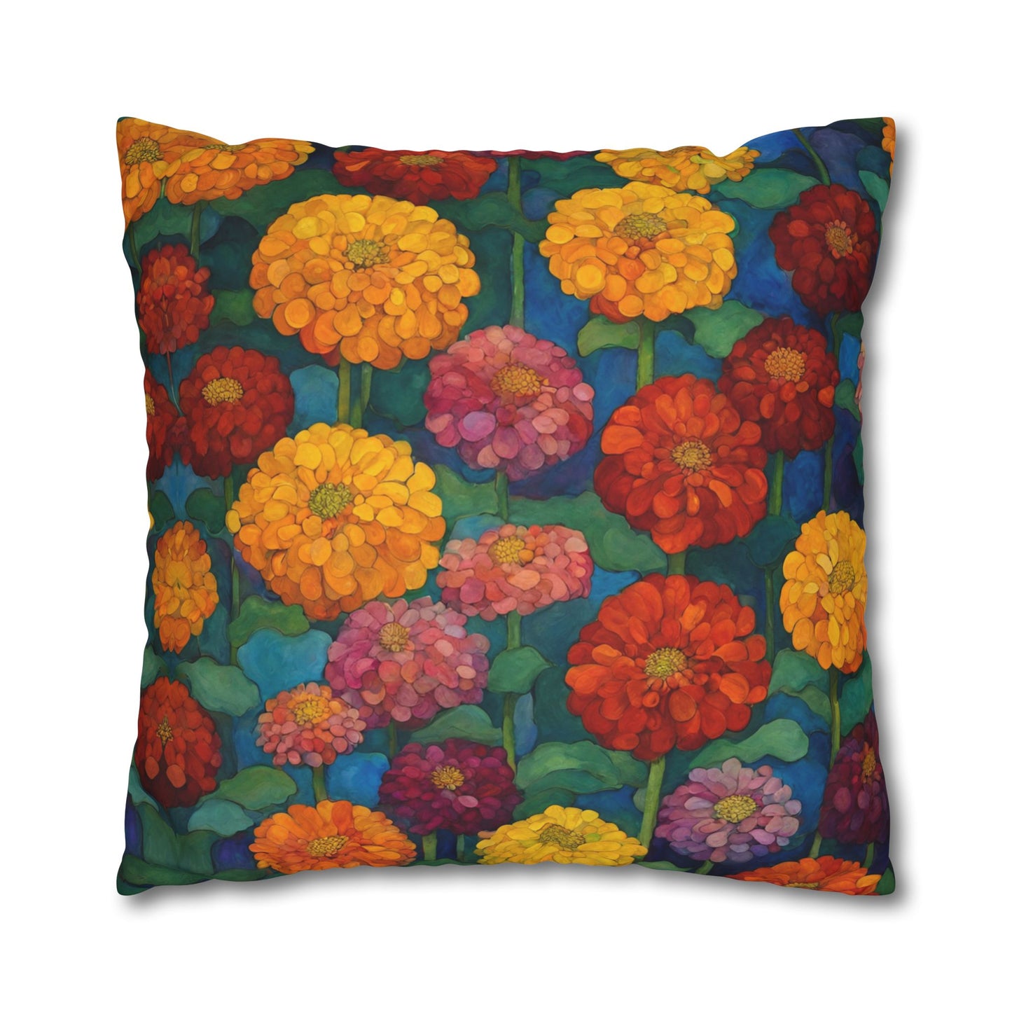 Happy Zinnias Square Poly Canvas Pillowcase