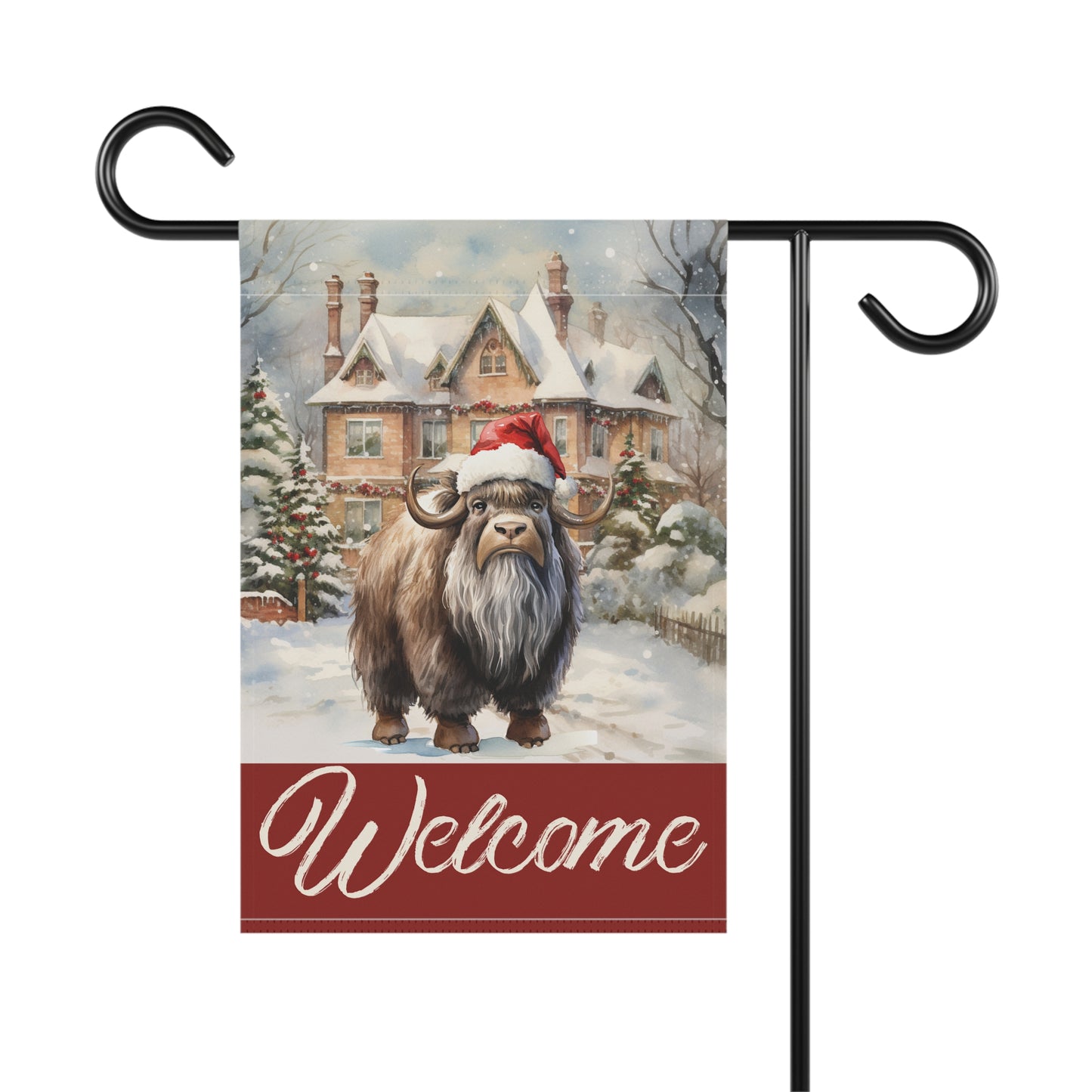 Ox in Santa Hat Welcome 2-Sided Garden & House Flag/Banner