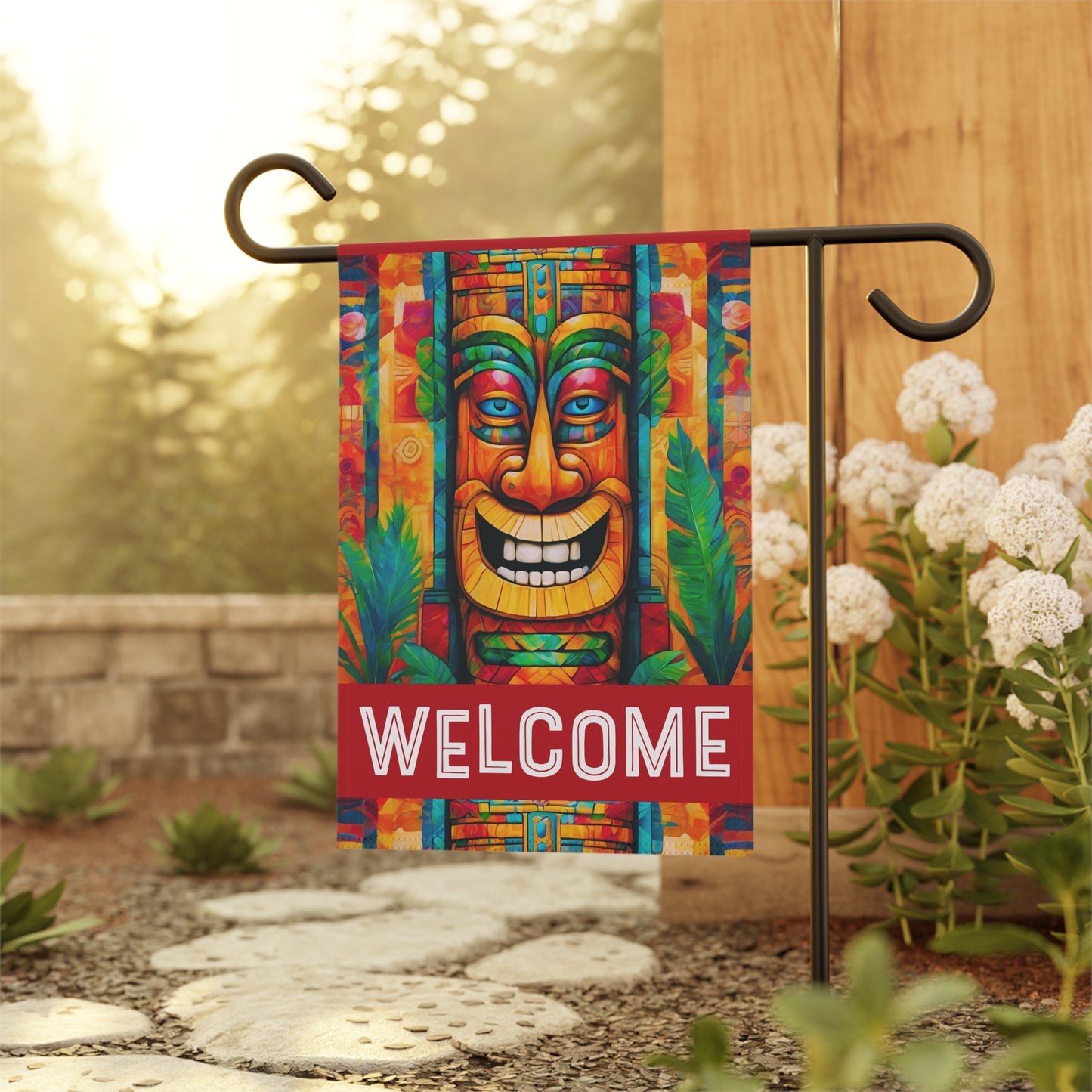 The Tiki Knows Welcome 2-Sided Garden & House Flag/Banner