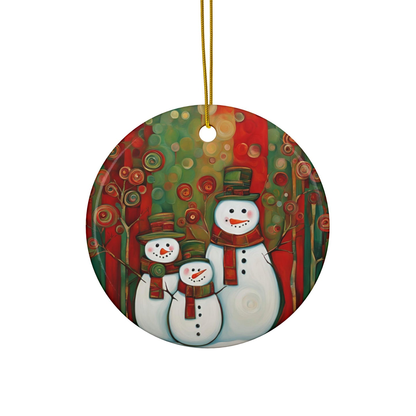 Snowman Family 3" Ceramic Ornaments, 2-Side Print, (1pc, 10pcs)