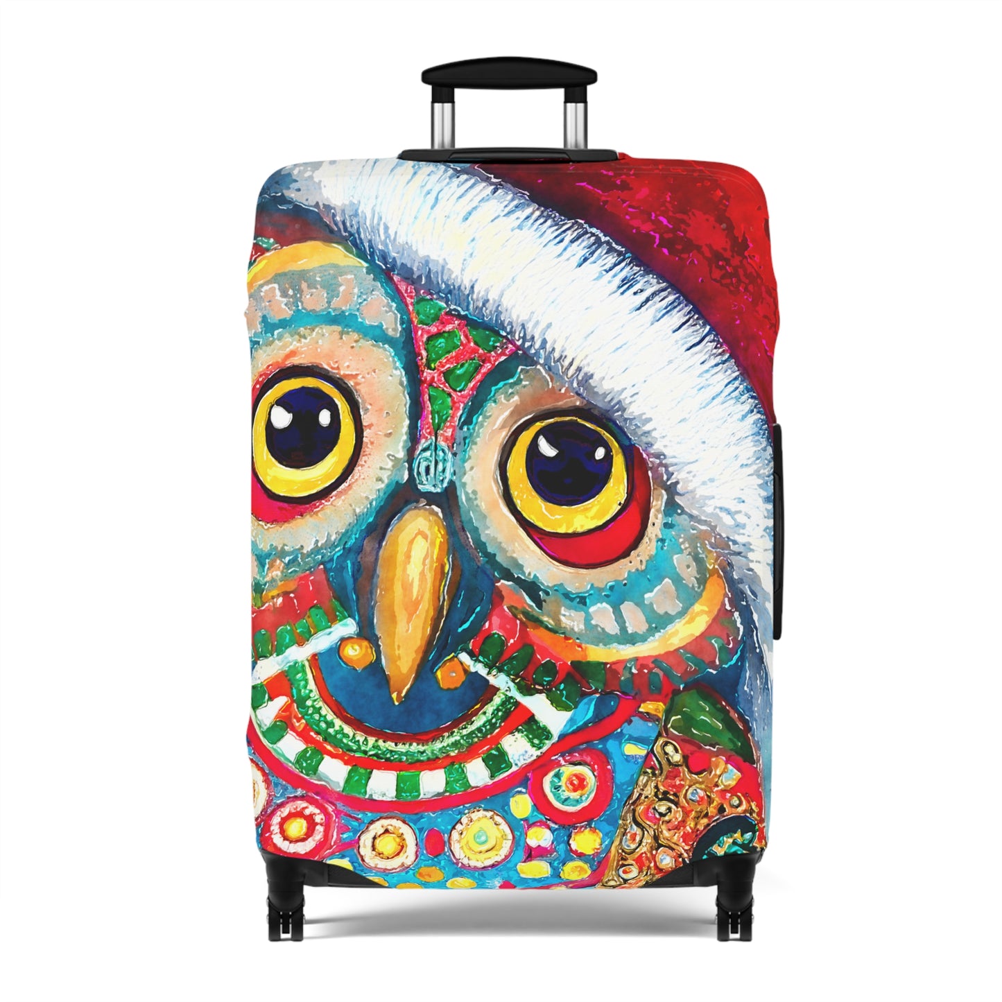 Owl in Santa Hat Christmas Art Luggage Cover