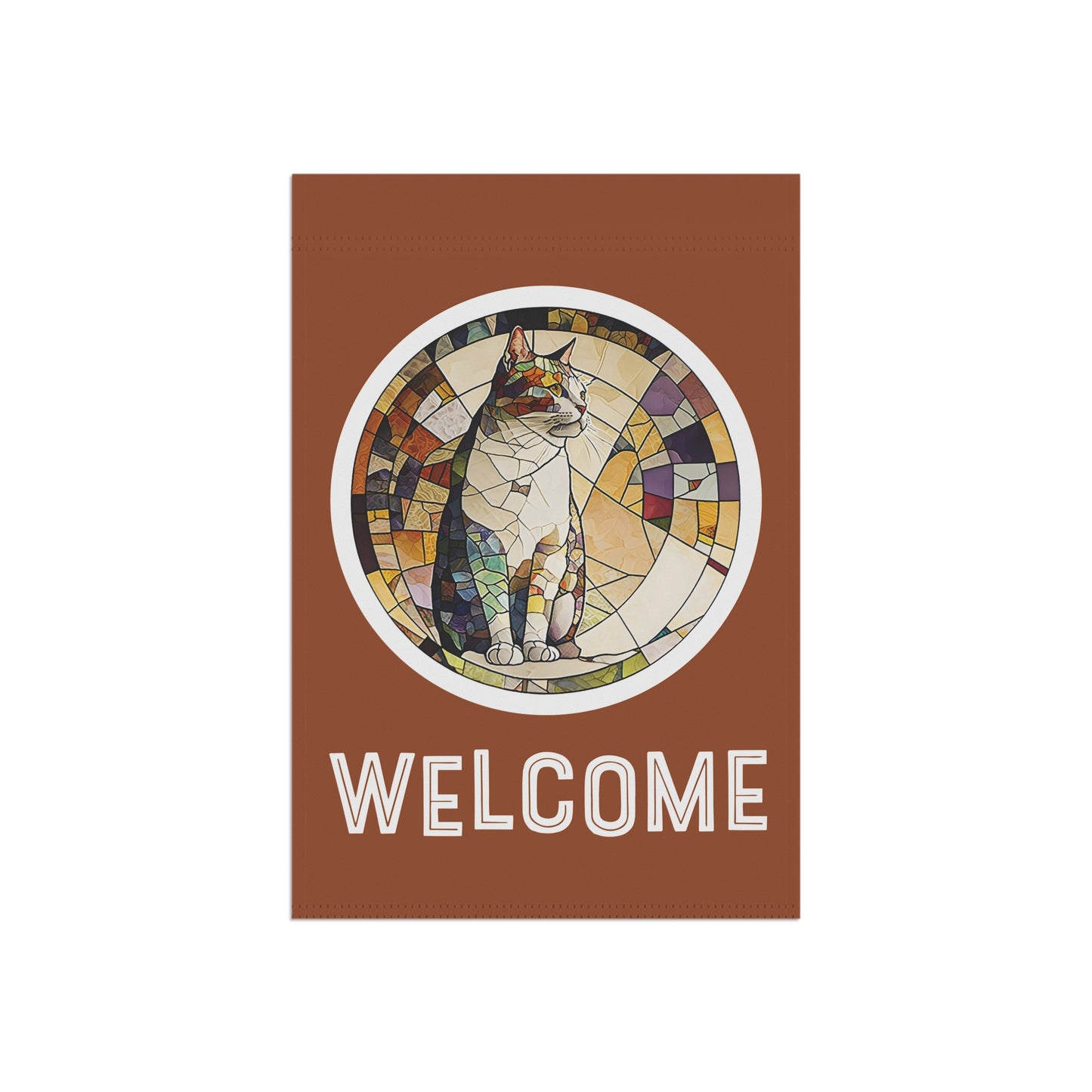 Abstract Stained Glass Cat Welcome 2-Sided Garden & House Flag/Banner