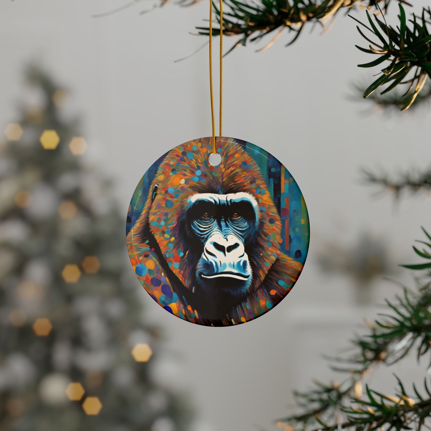 Gorilla 3" Ceramic Ornaments, 2-Side Print, (1pc, 10pcs)