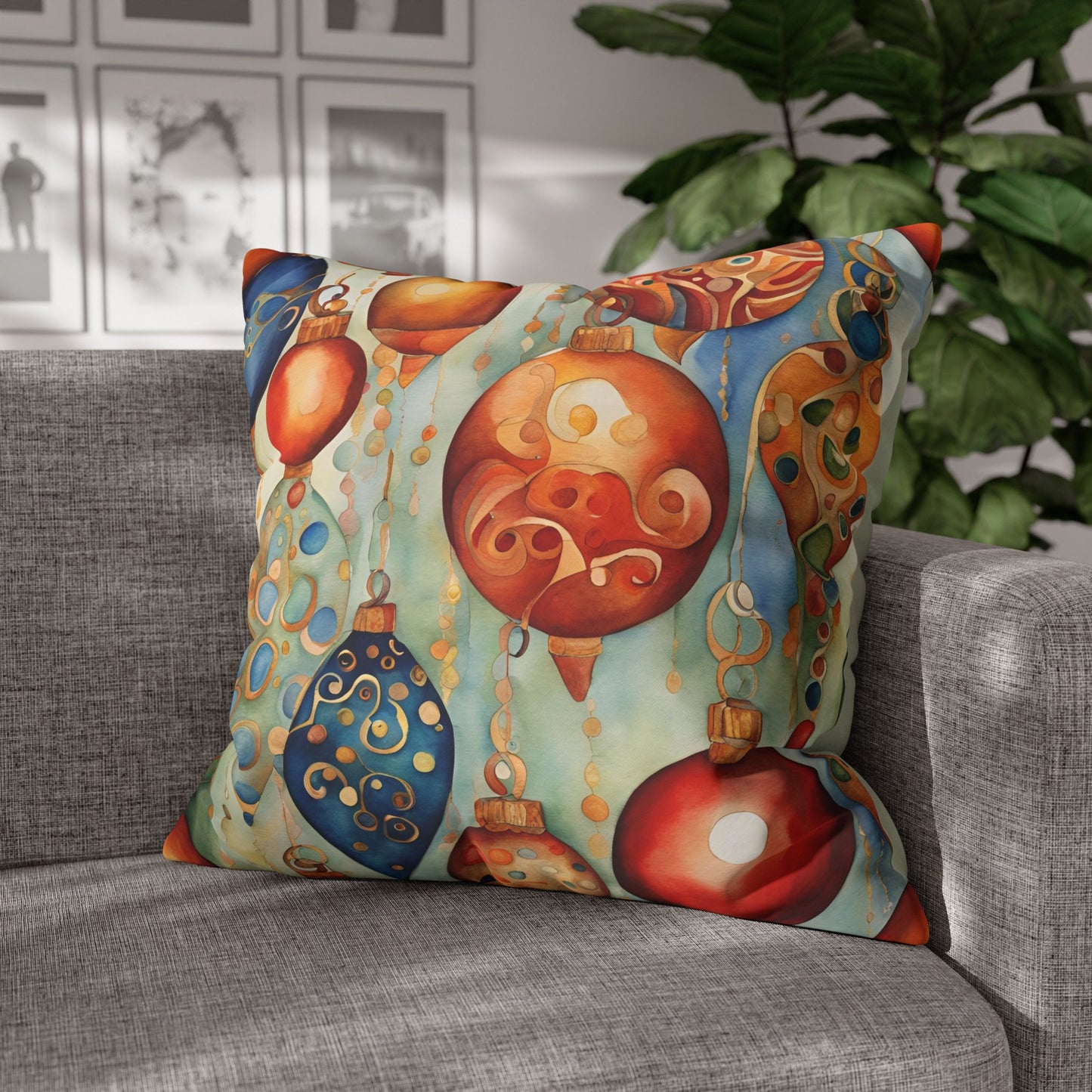 Watercolor Ornaments Square Poly Canvas Pillowcase