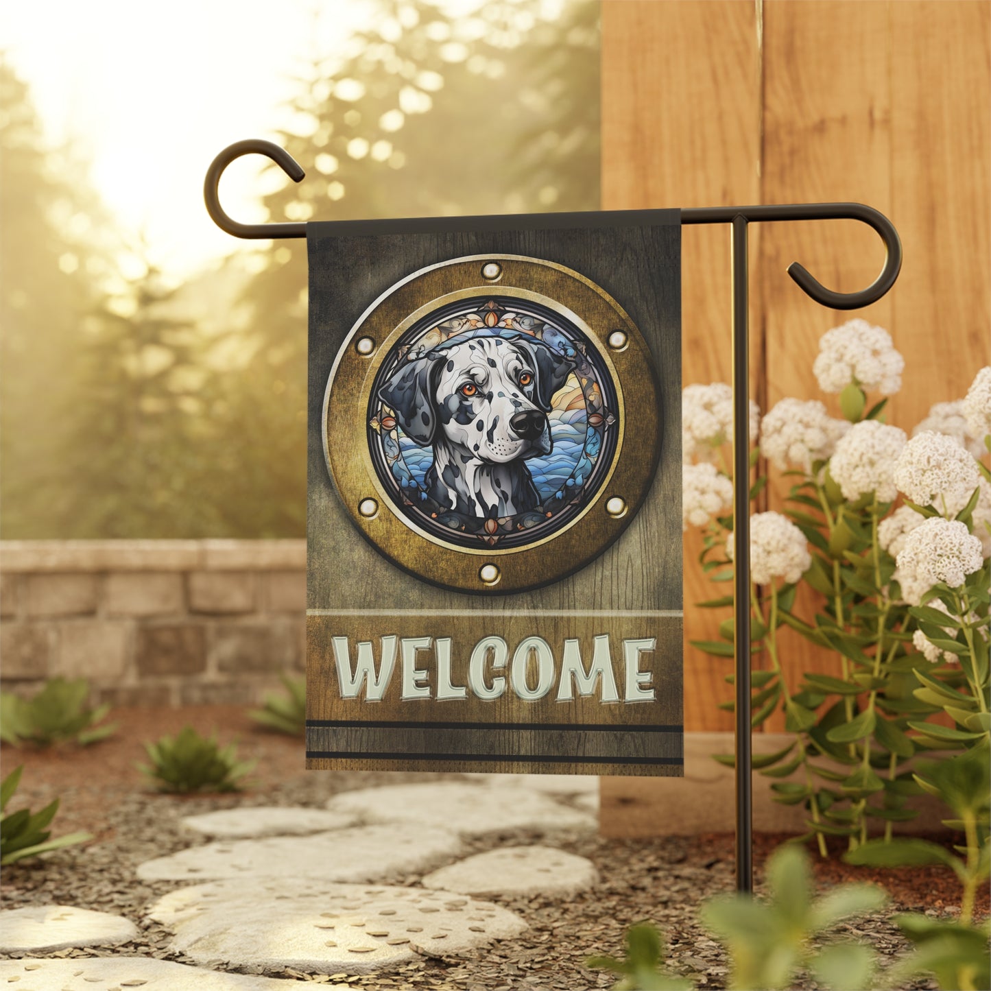 Dalmatian in Port Hole Welcome 2-Sided Garden & House Flag/Banner