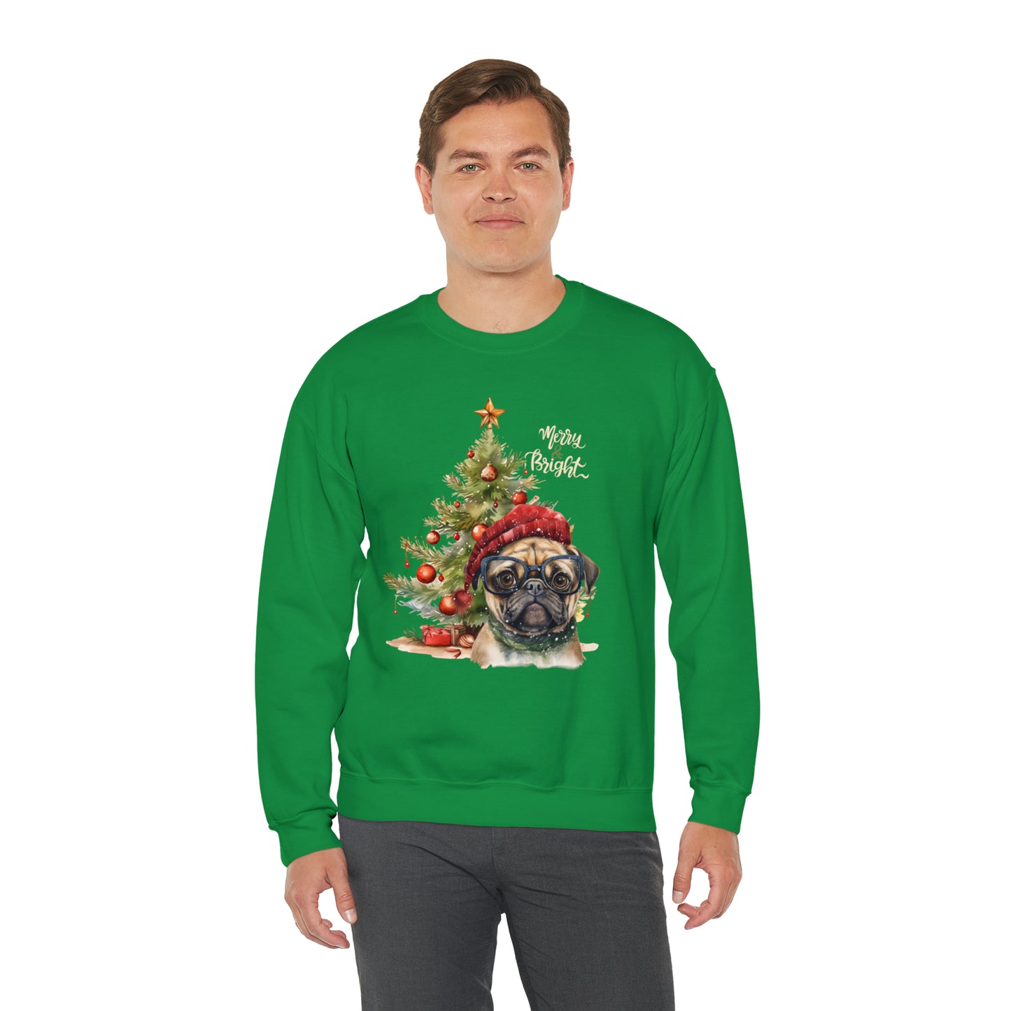 Pug in Glasses Merry & Bright Unisex Heavy Blend™ Crewneck Sweatshirt