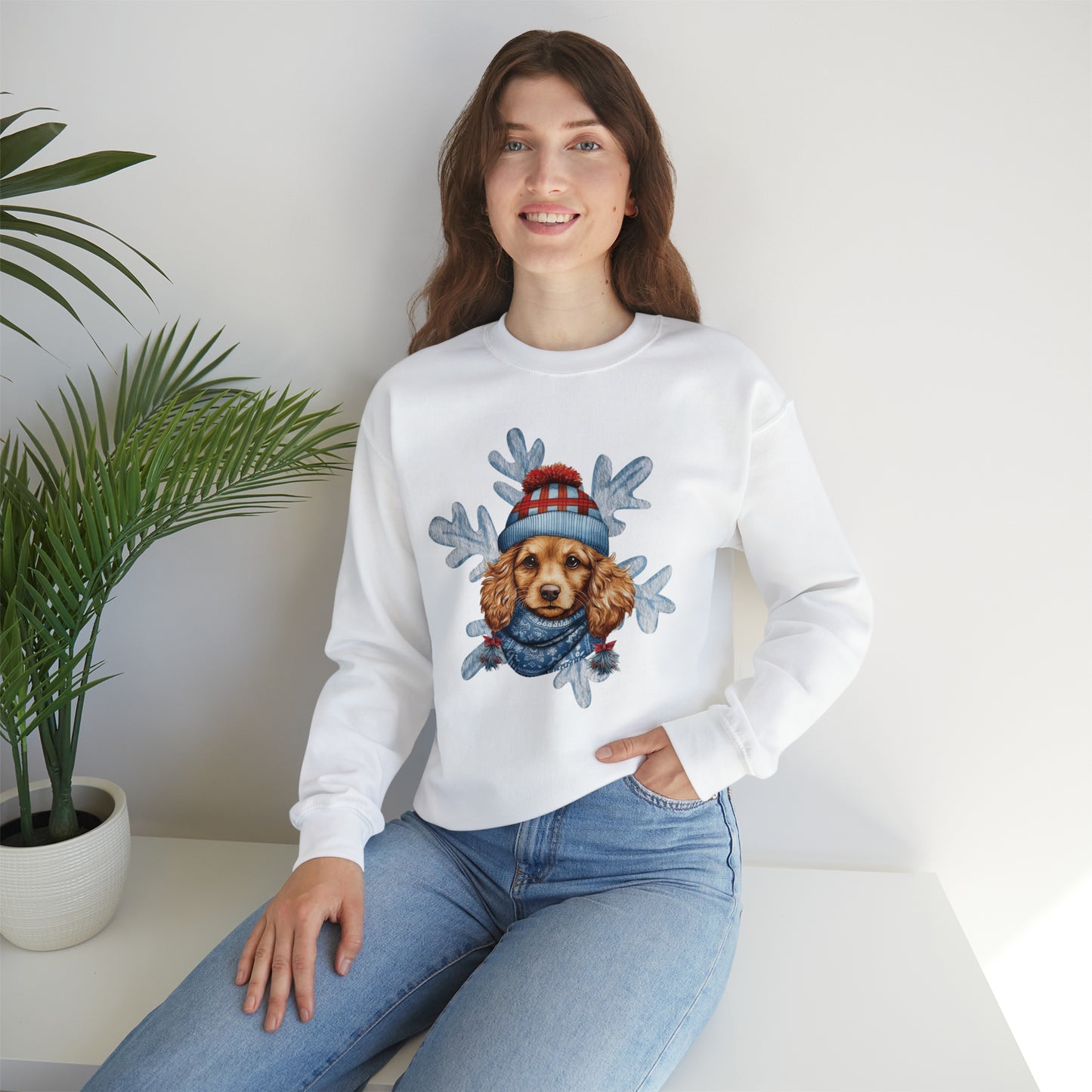 Snow Dog in Hat & Scarf Unisex Heavy Blend™ Crewneck Sweatshirt