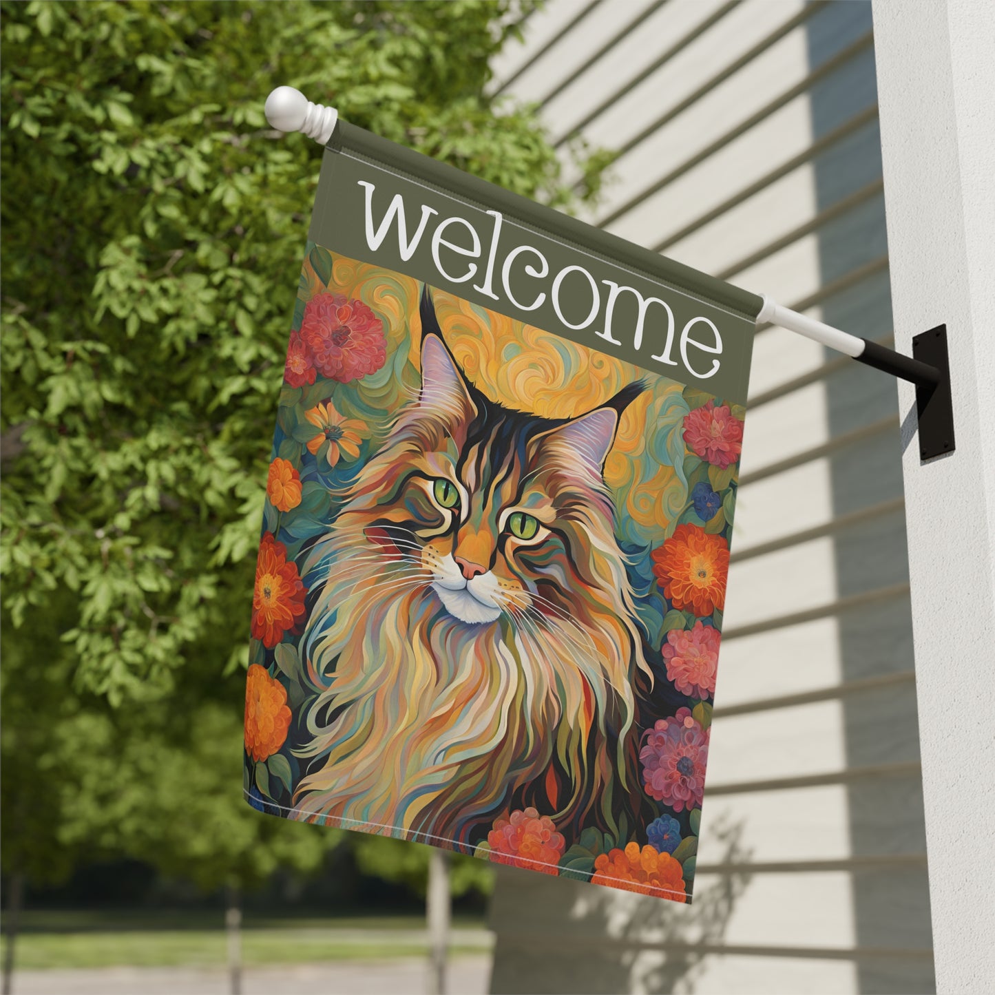 Maine Coon Cat Welcome 2-Sided Garden & House Flag/Banner