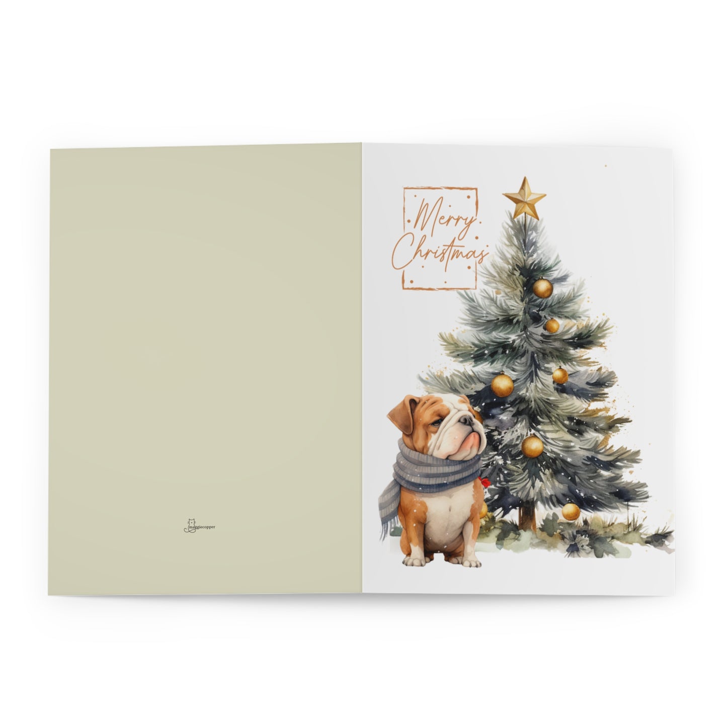 English Bulldog Merry Christmas Tree Cards (5 Pack Blank Inside)