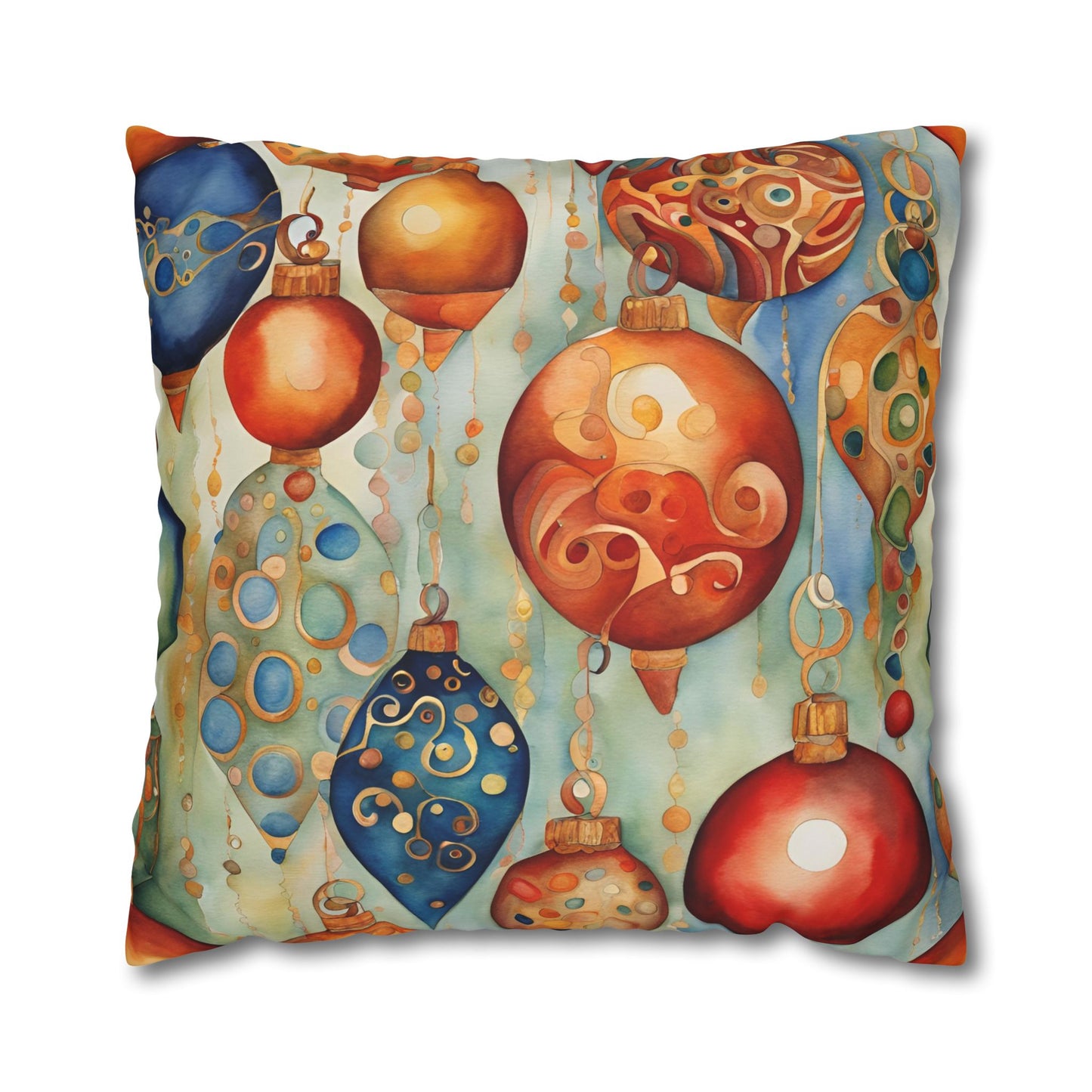 Watercolor Ornaments Square Poly Canvas Pillowcase