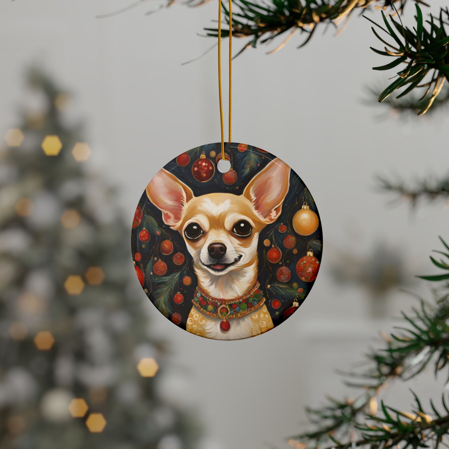 Chihuahua 3" Ceramic Ornaments, 2-Side Print, (1pc, 10pcs)