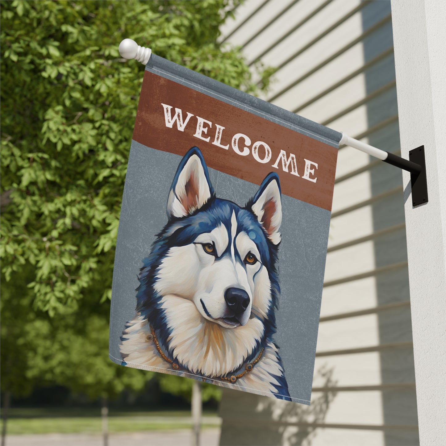 Siberian Husky Welcome 2-Sided Garden & House Flag/Banner