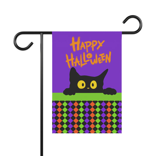 Black Cat Happy Halloween 2-Sided Garden Banner