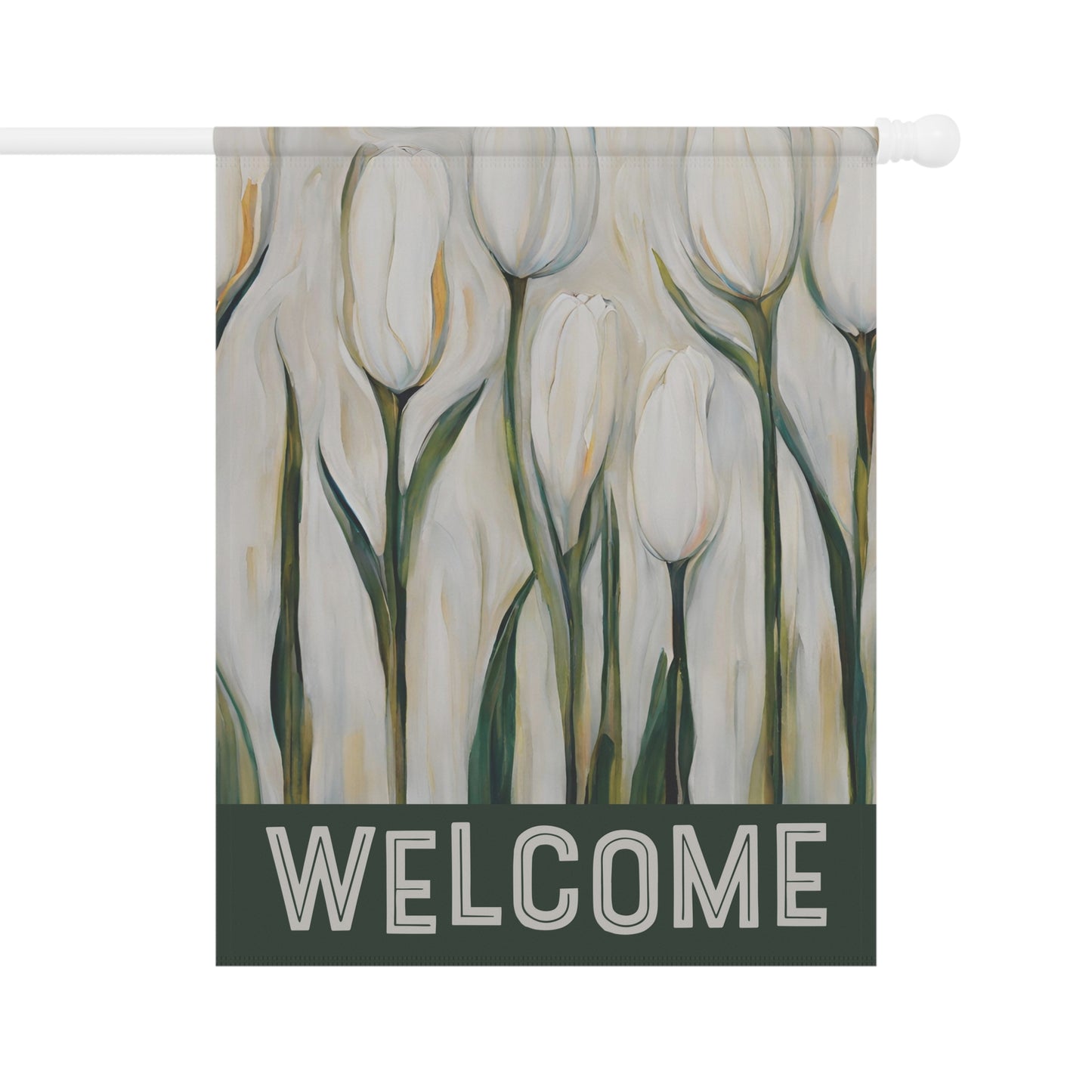 White Tulips Welcome 2-Sided Garden & House Flag/Banner