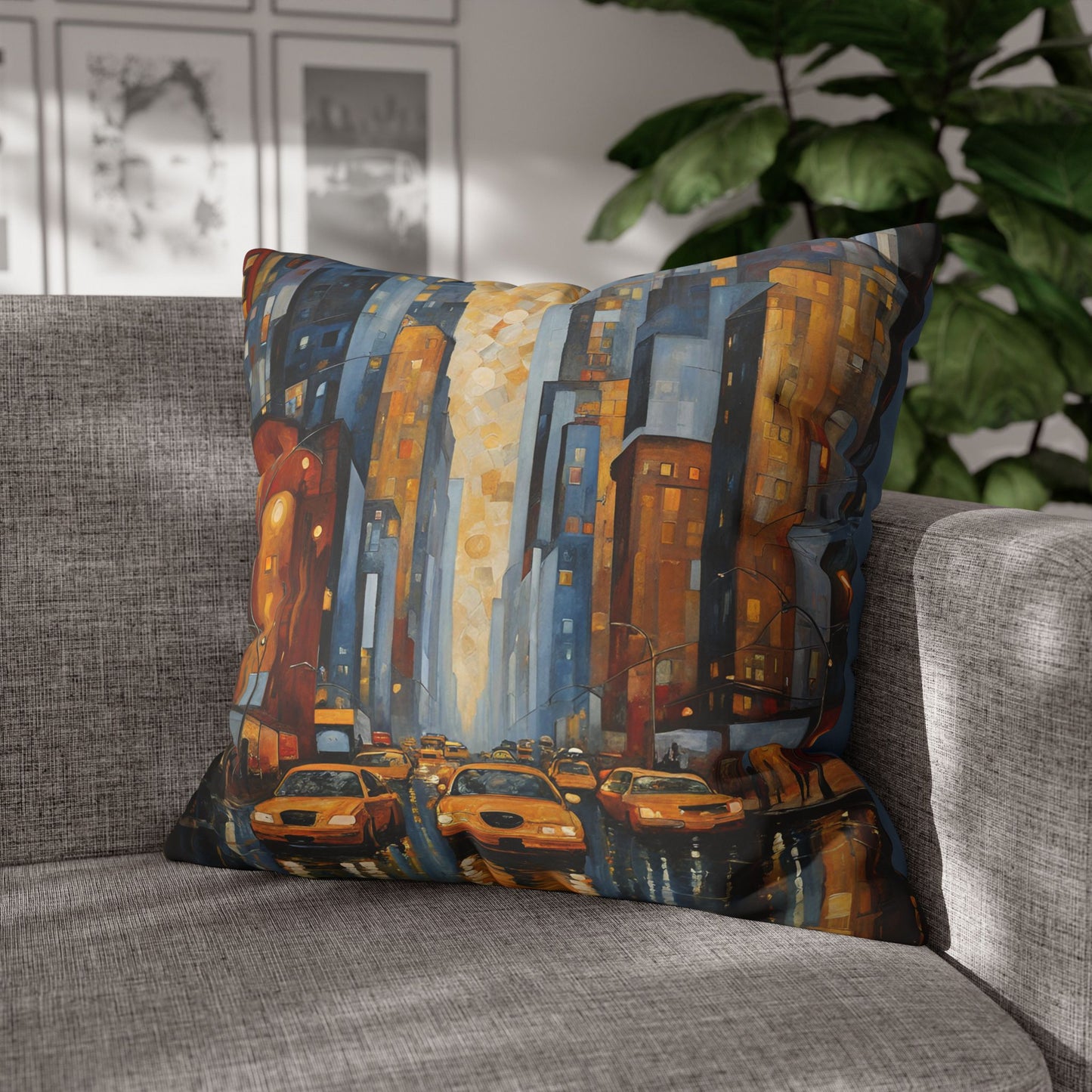 New York Square Poly Canvas Pillowcase